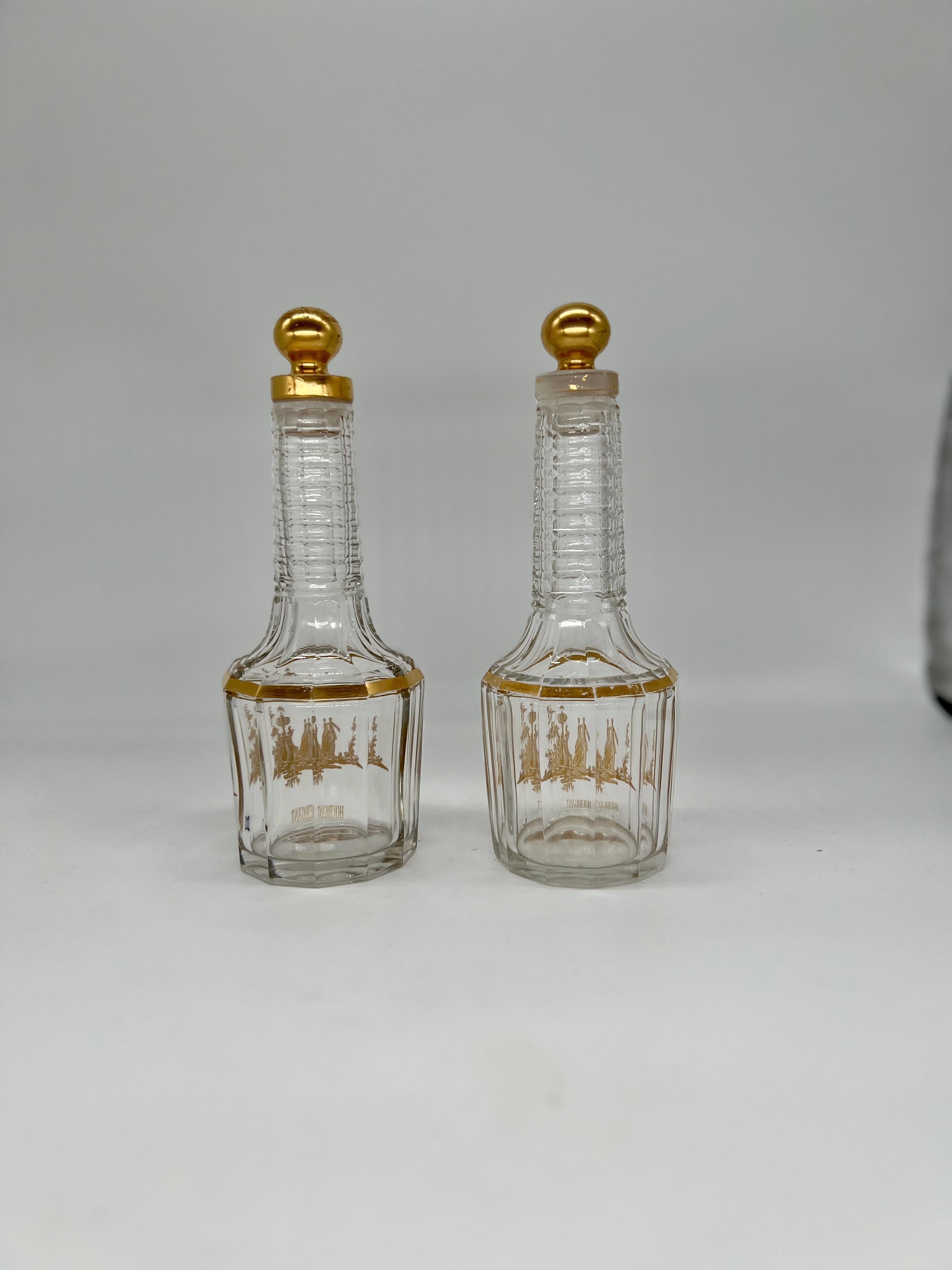 Pair, Antique French Baccarat Houbigant Gilt Crystal Perfume Bottles C. 1920 In Good Condition For Sale In Atlanta, GA