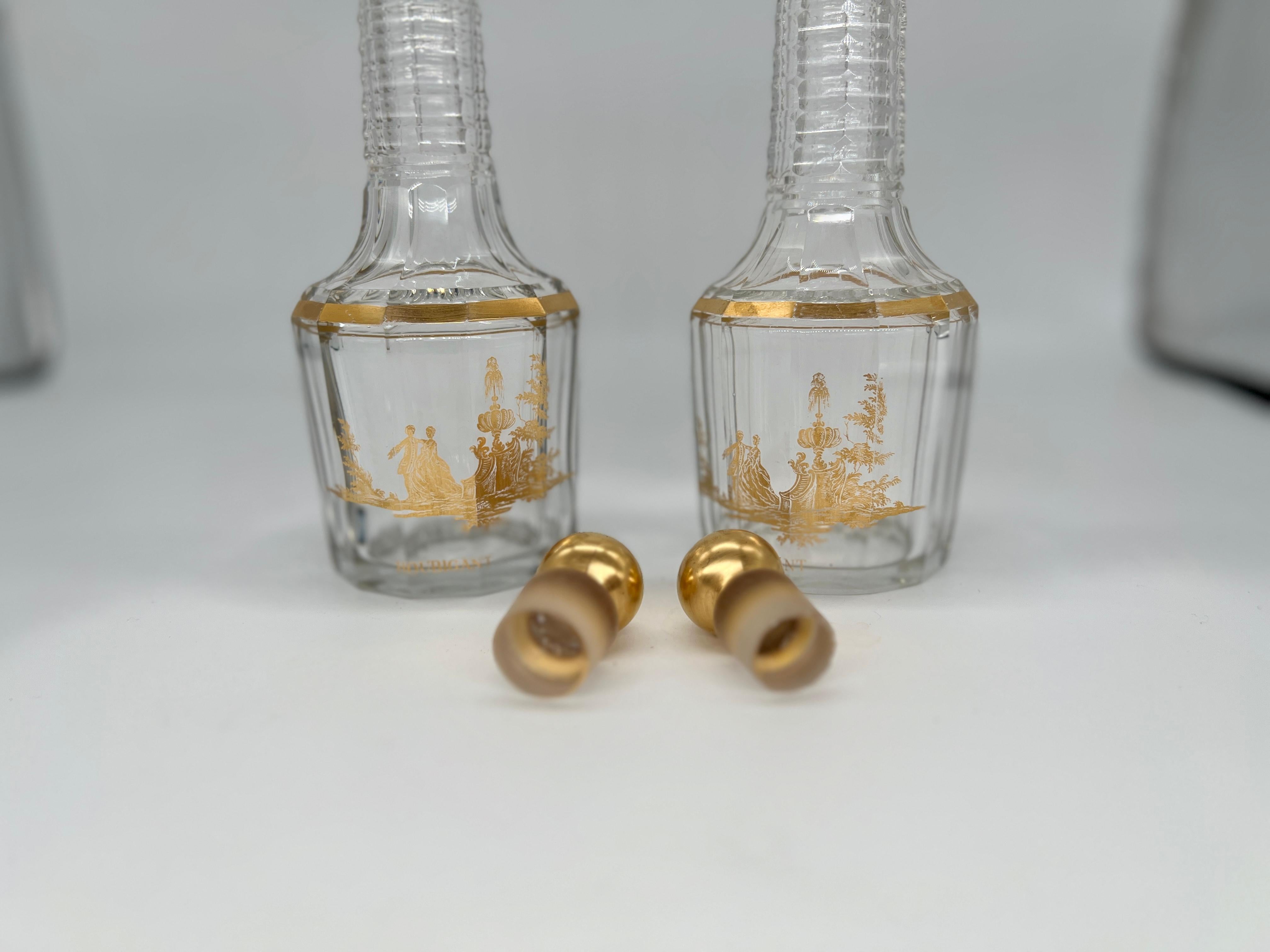 20th Century Pair, Antique French Baccarat Houbigant Gilt Crystal Perfume Bottles C. 1920 For Sale