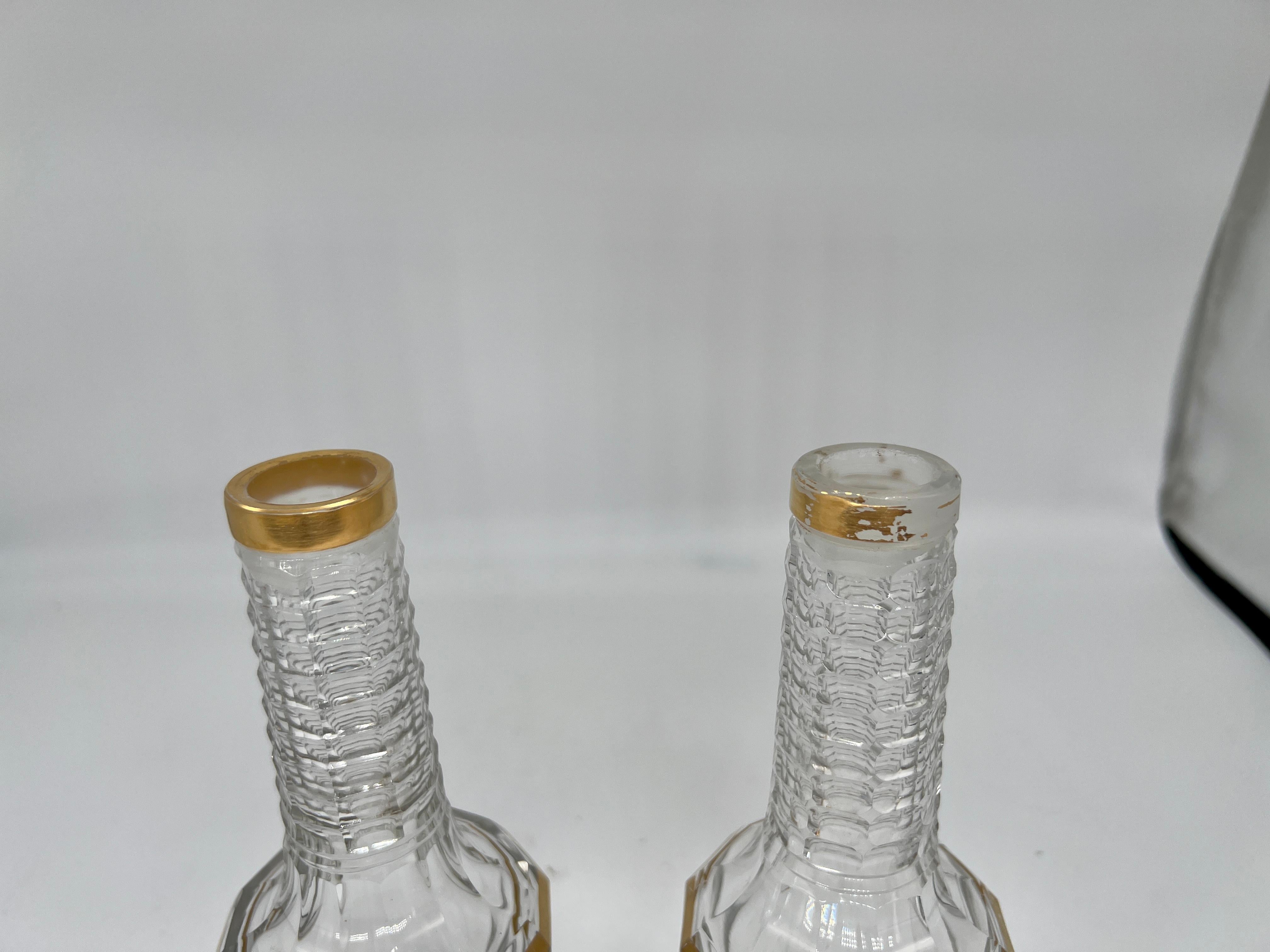 Pair, Antique French Baccarat Houbigant Gilt Crystal Perfume Bottles C. 1920 For Sale 3