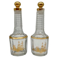 Pair, Vintage French Baccarat Houbigant Gilt Crystal Perfume Bottles C. 1920