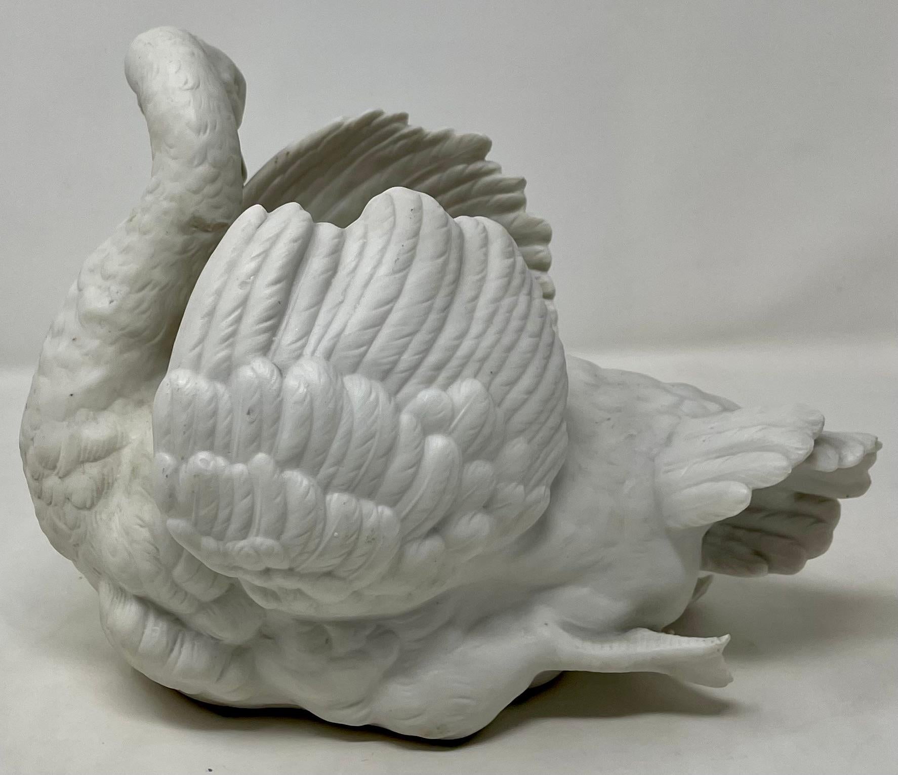 19th Century Pair Antique French Bisque Porcelain Swan Jardinieres For Sale