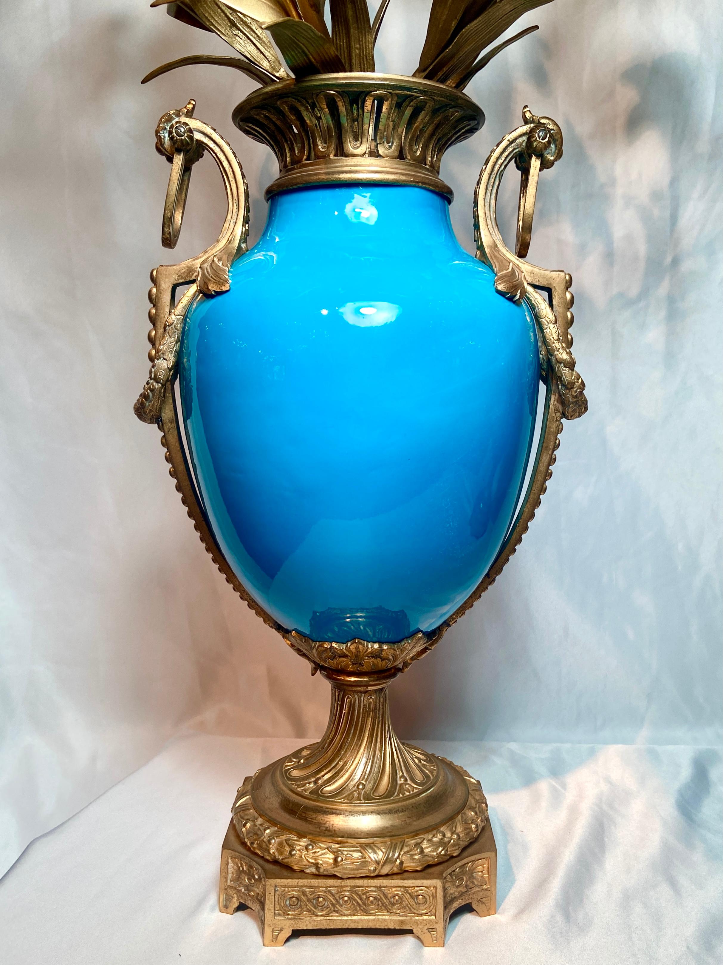 19th Century Pair Antique French Blue Sèvres Porcelain Ormolu Candelabra, Circa 1870-1880 For Sale
