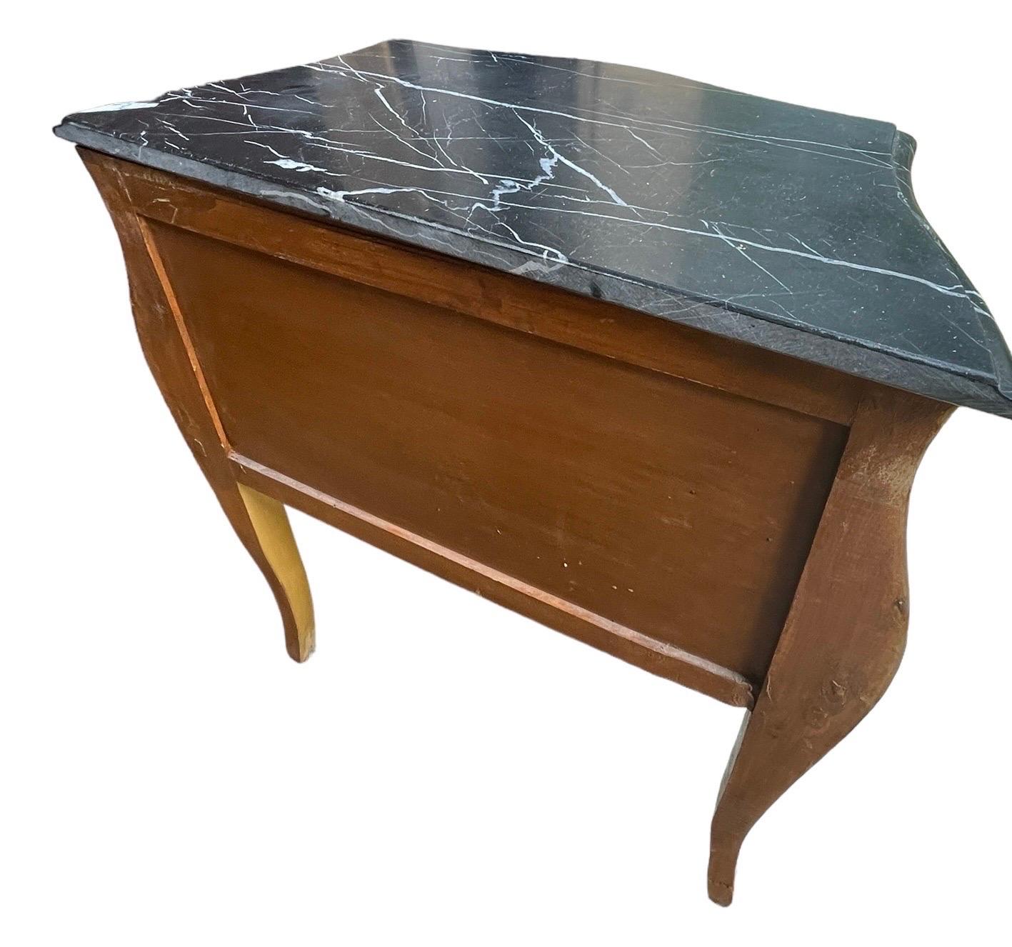 Pair Antique French Bombe Commodes Chests Burlwood with Slate Marbled Tops 1