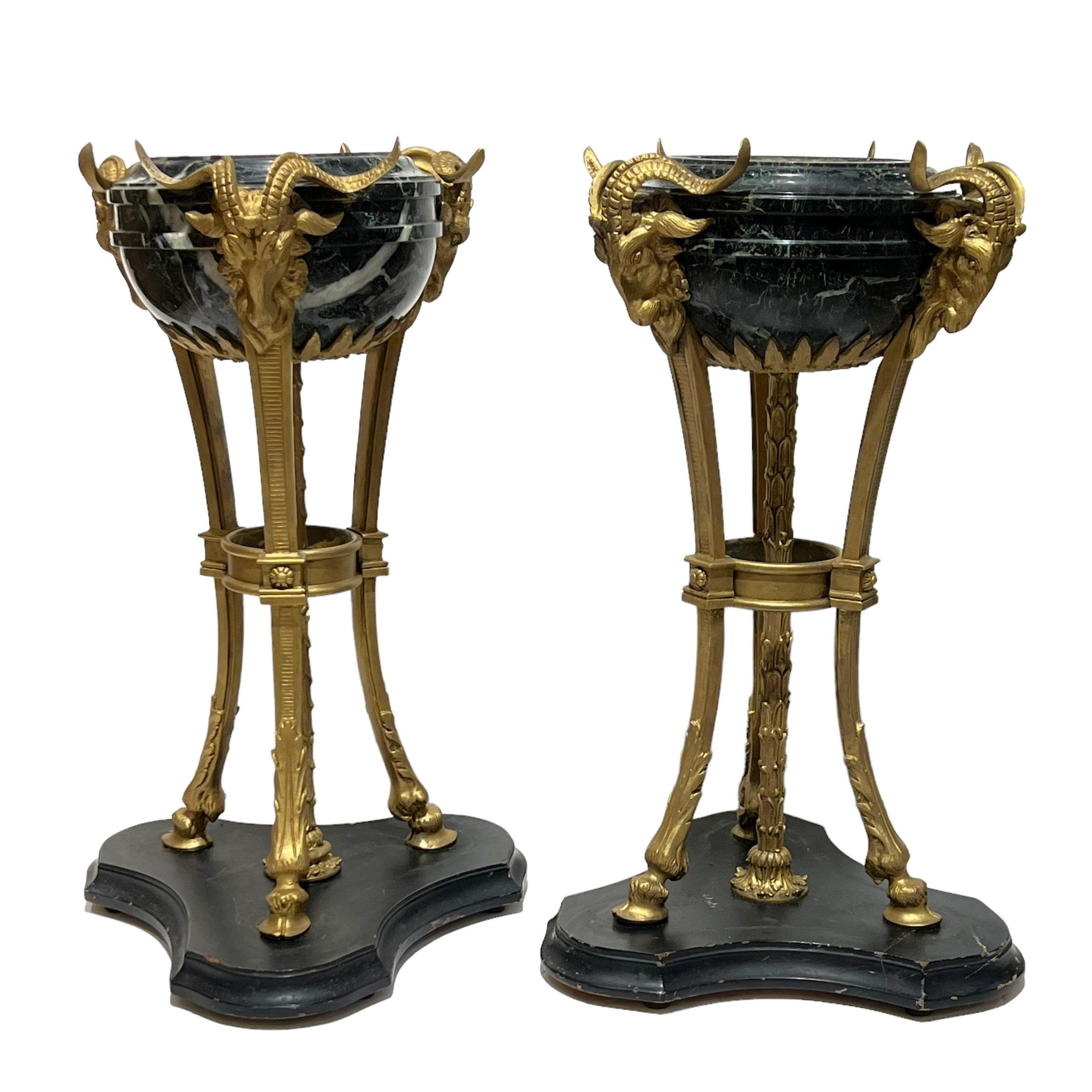 Gilt Pair Antique French Bronze and Marble Atheniennes in Louis XVI Style For Sale