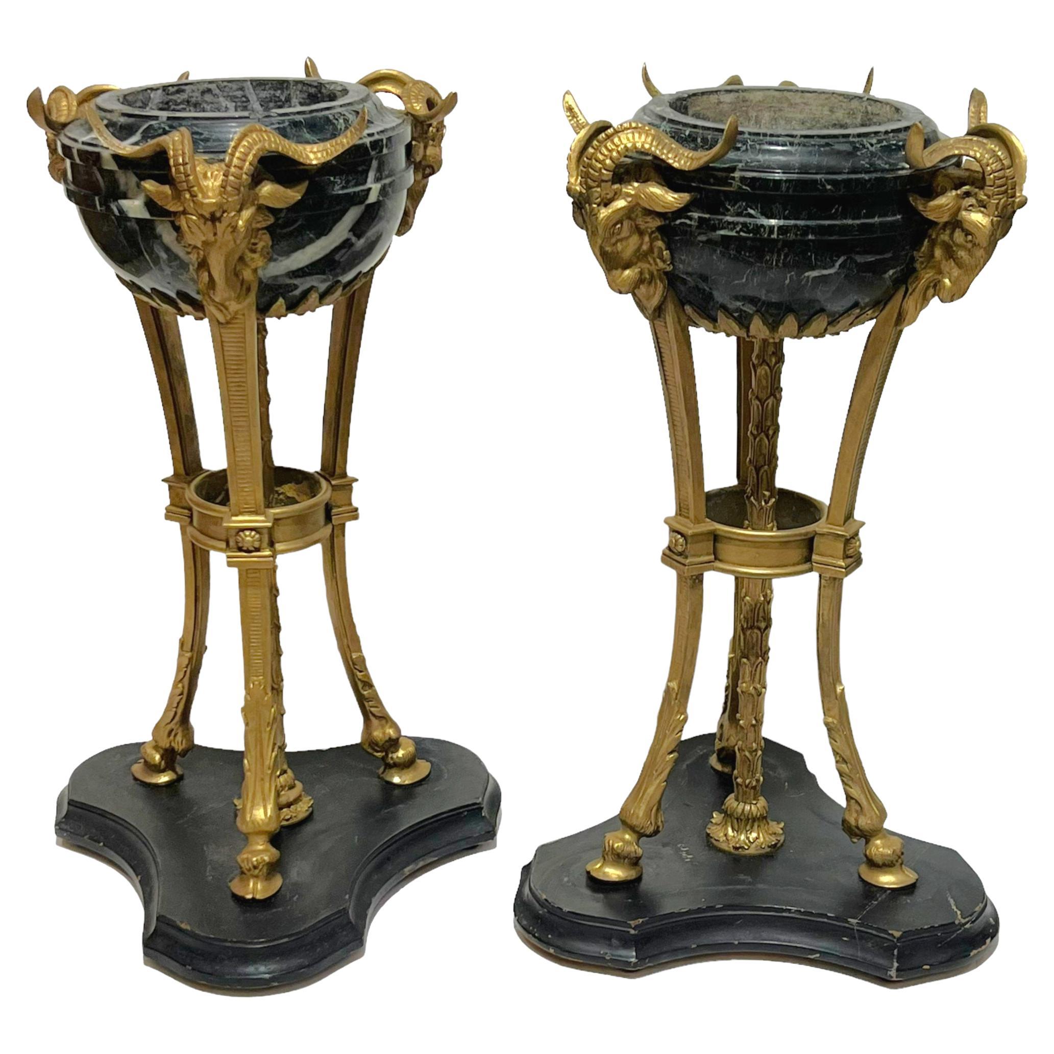 Pair Antique French Bronze and Marble Atheniennes in Louis XVI Style