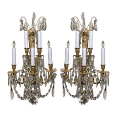 Pair Antique French Bronze D' Ore and Crystal Wall Sconces, circa 1890s