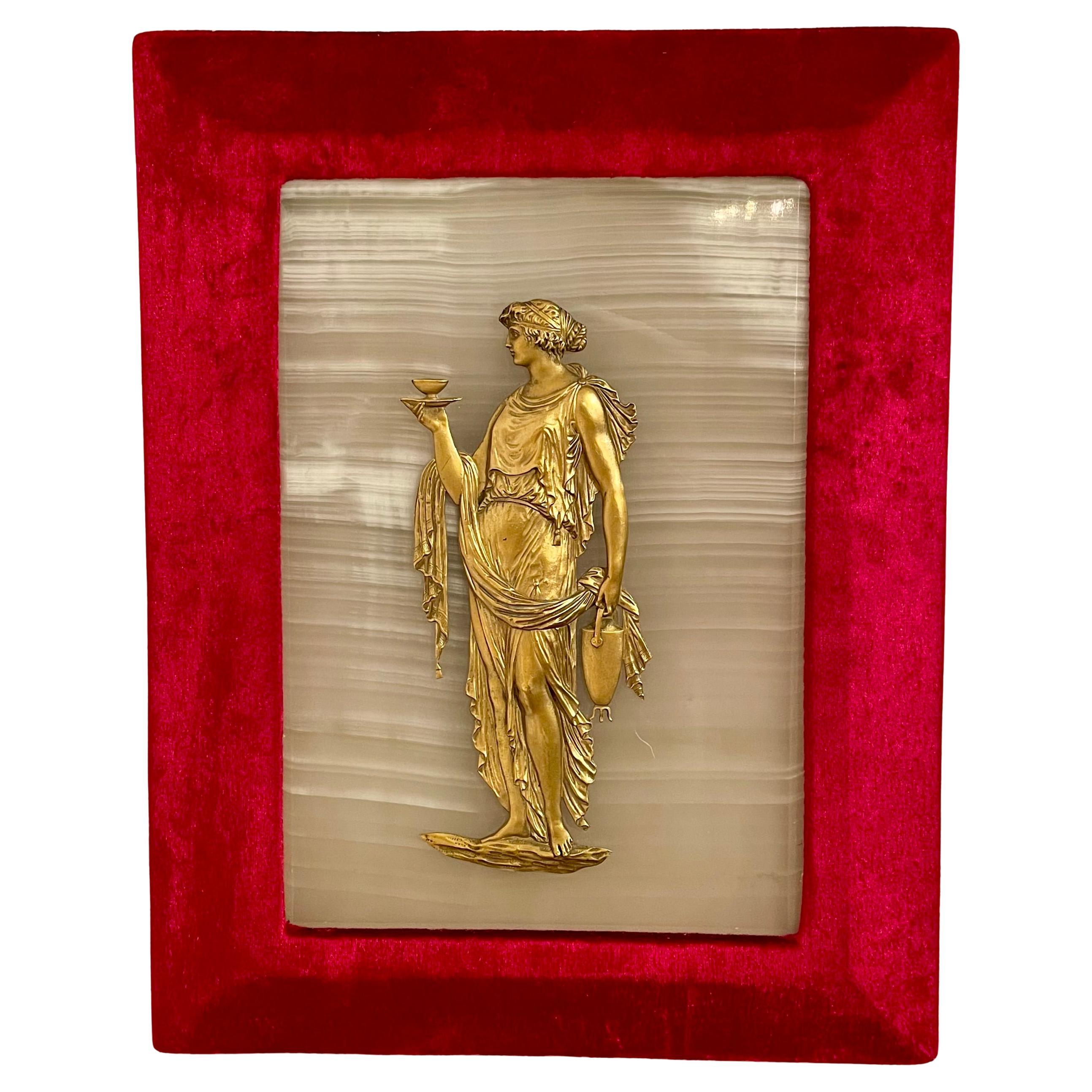 Bronze Paire de plaques en bronze ancien et en onyx, datant de 1890. en vente