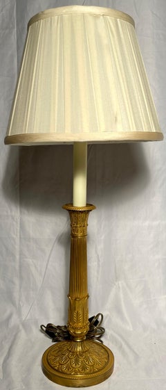 Pair Antique French Bronze D' Ore Candlesticks Converted into Lamps, Circa 1860