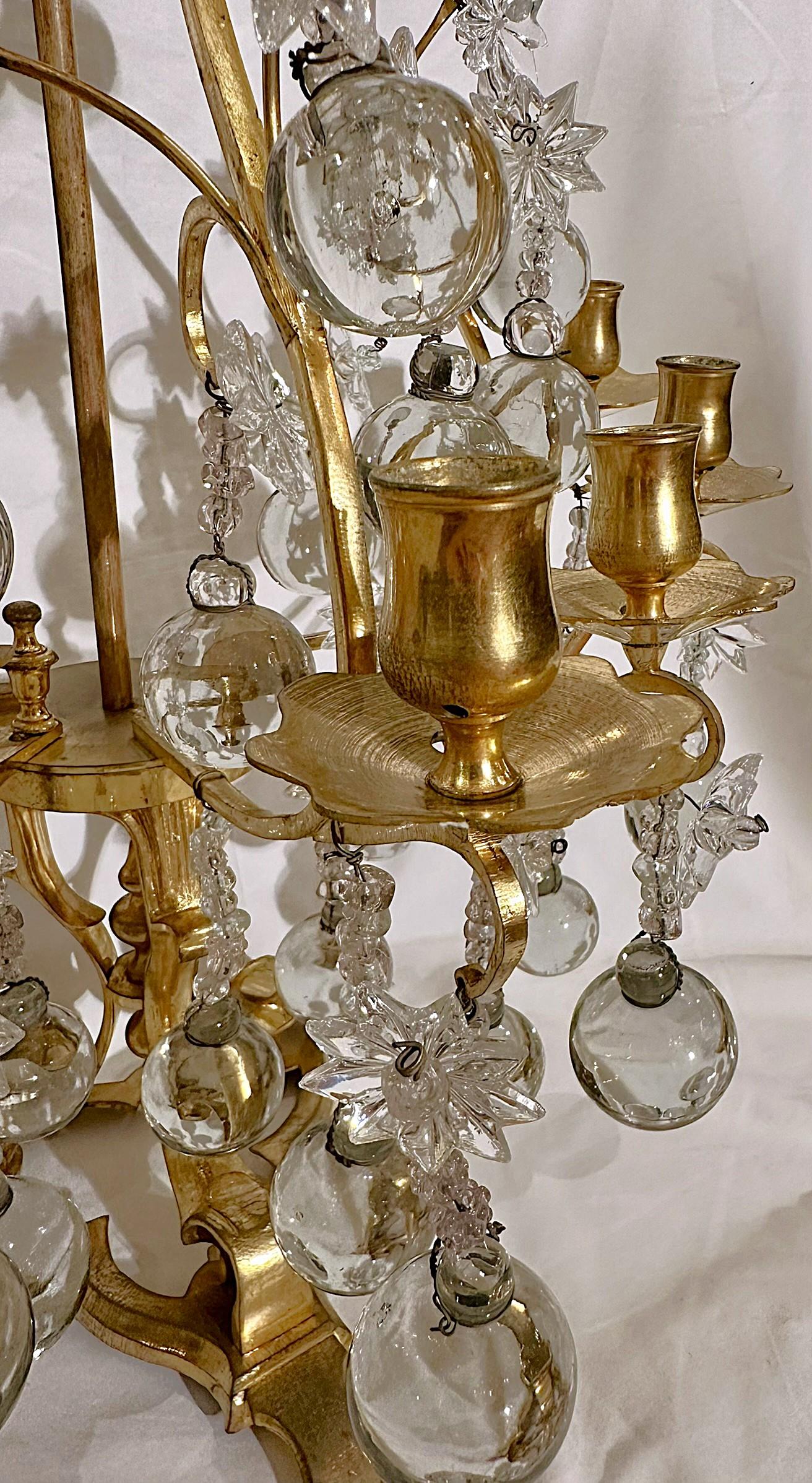 Pair Antique French Bronze D'Oré and Baccarat Crystal Girandoles, Circa 1890. For Sale 7