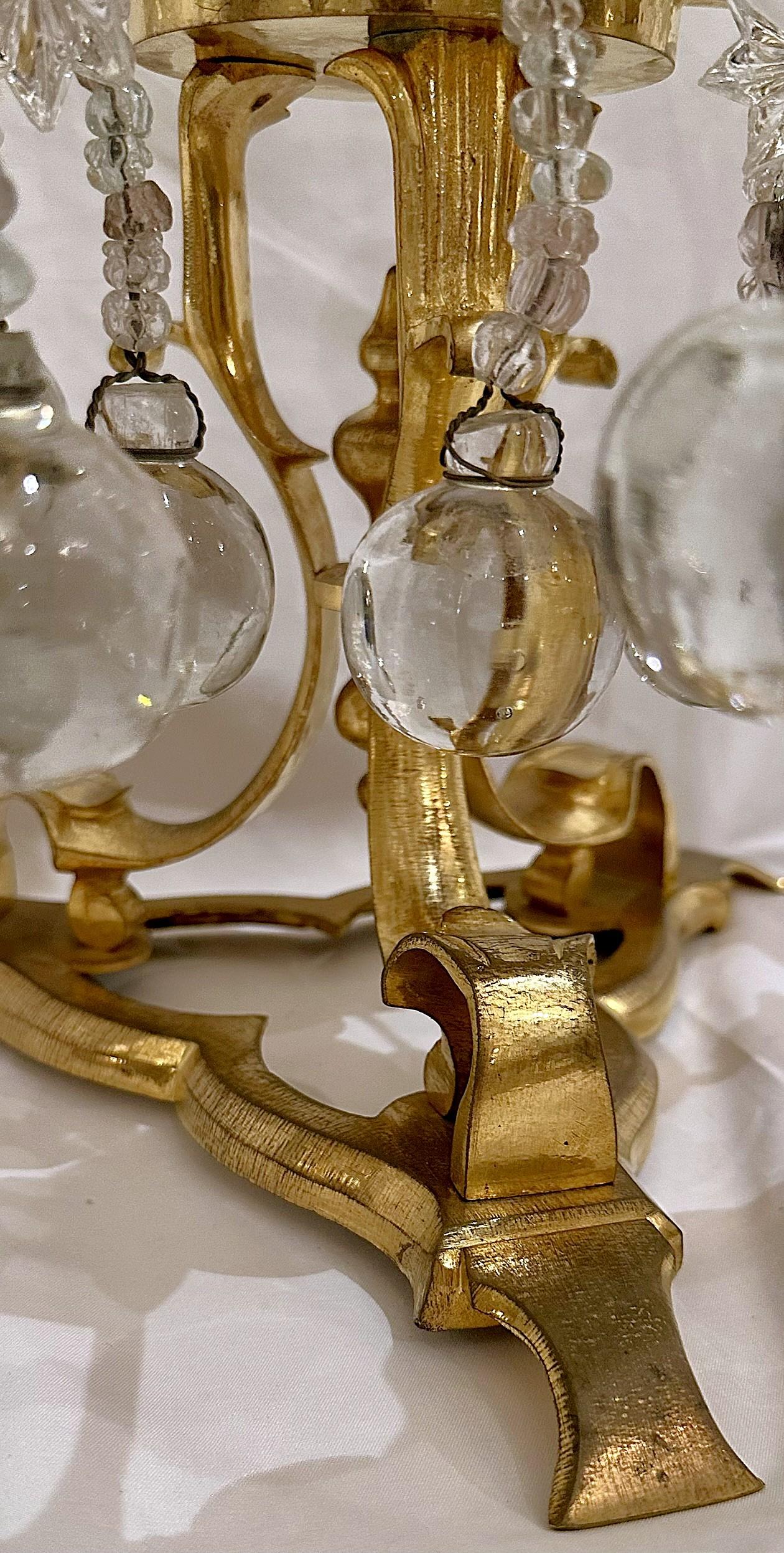 Pair Antique French Bronze D'Oré and Baccarat Crystal Girandoles, Circa 1890. For Sale 8