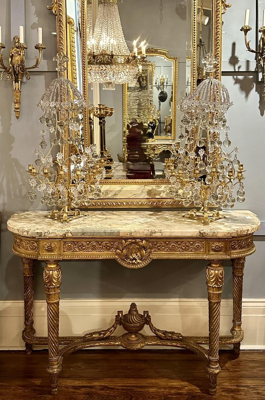 Pair Antique French Bronze D'Oré and Baccarat Crystal Girandoles, Circa 1890. For Sale 9