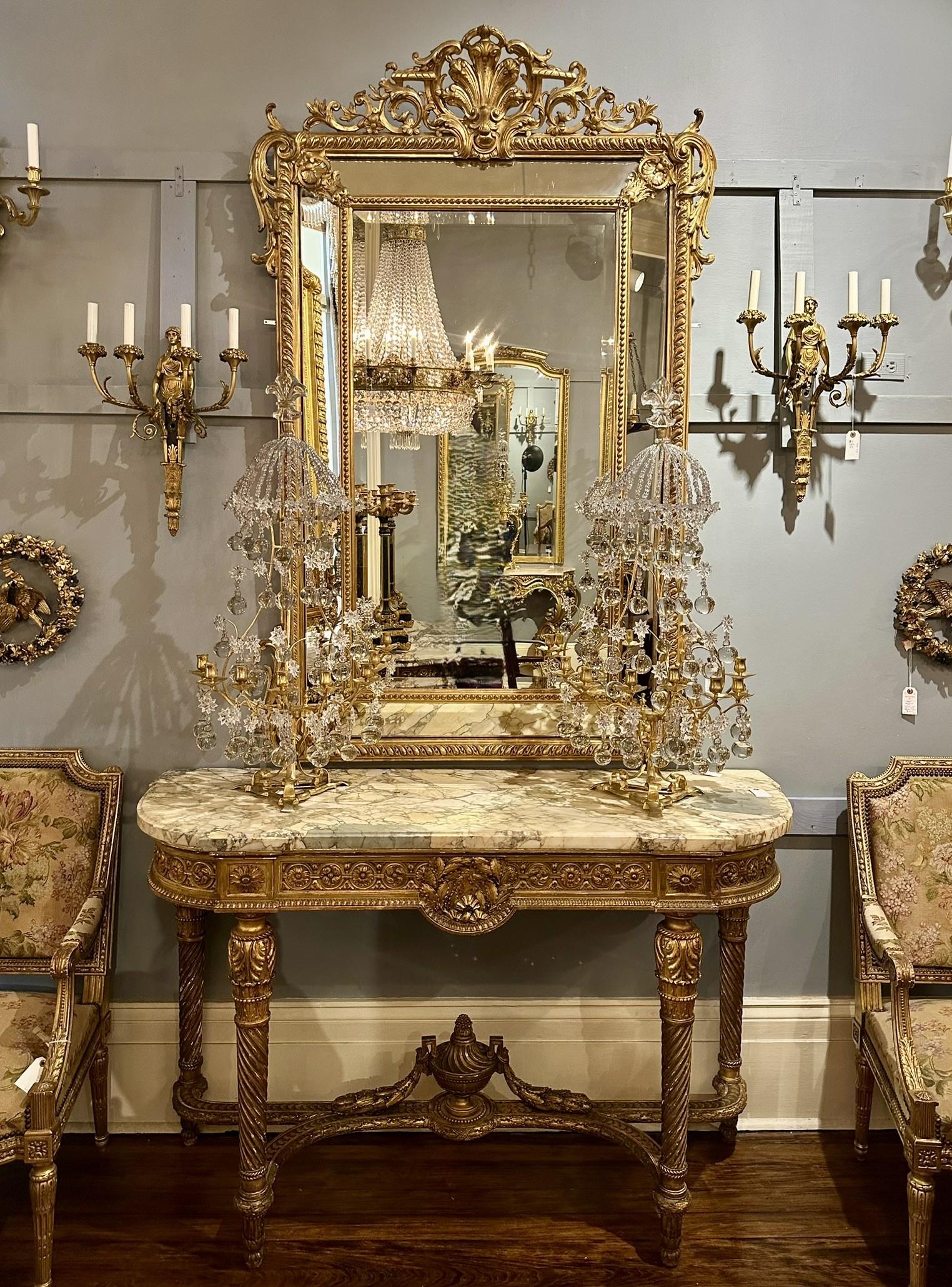 Pair Antique French Bronze D'Oré and Baccarat Crystal Girandoles, Circa 1890. For Sale 10