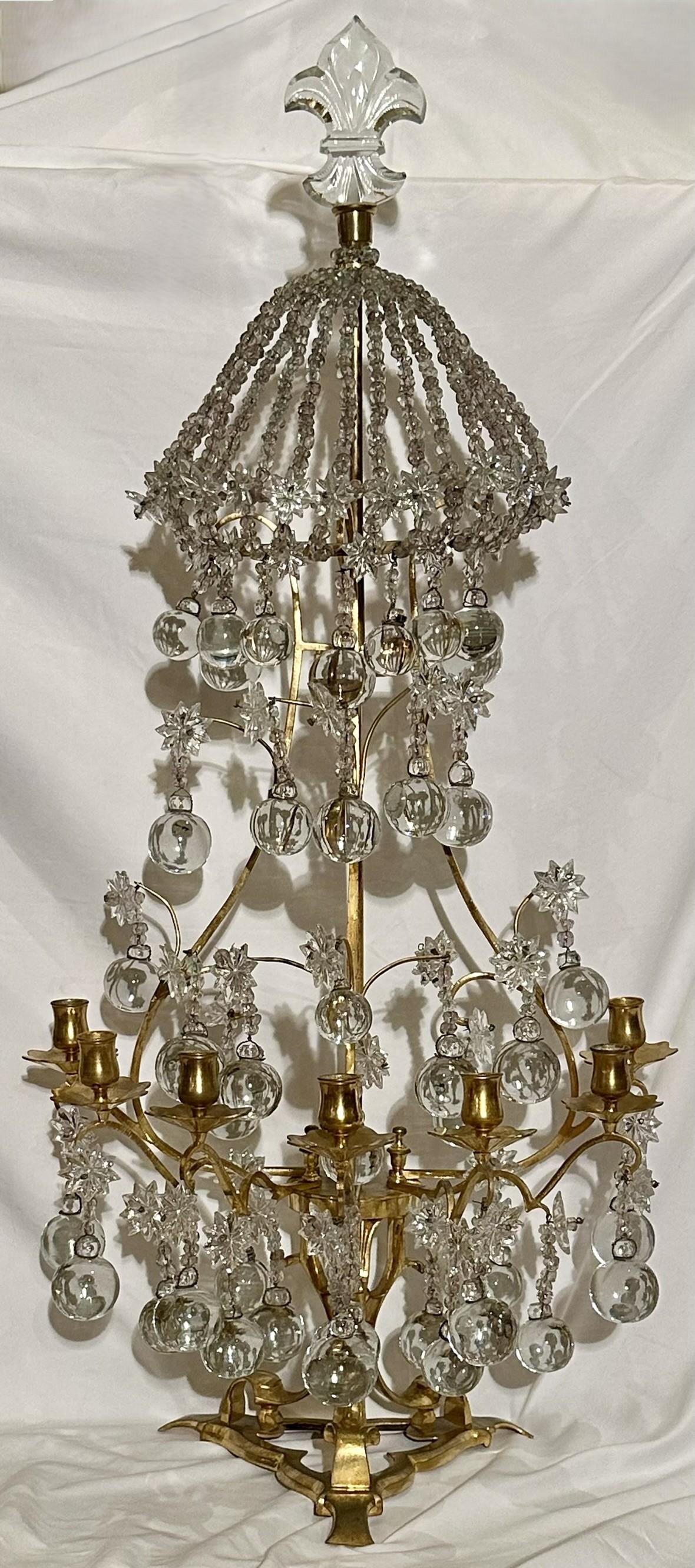 Pair Antique French Bronze D'Oré and Baccarat Crystal Girandoles, Circa 1890. In Good Condition For Sale In New Orleans, LA