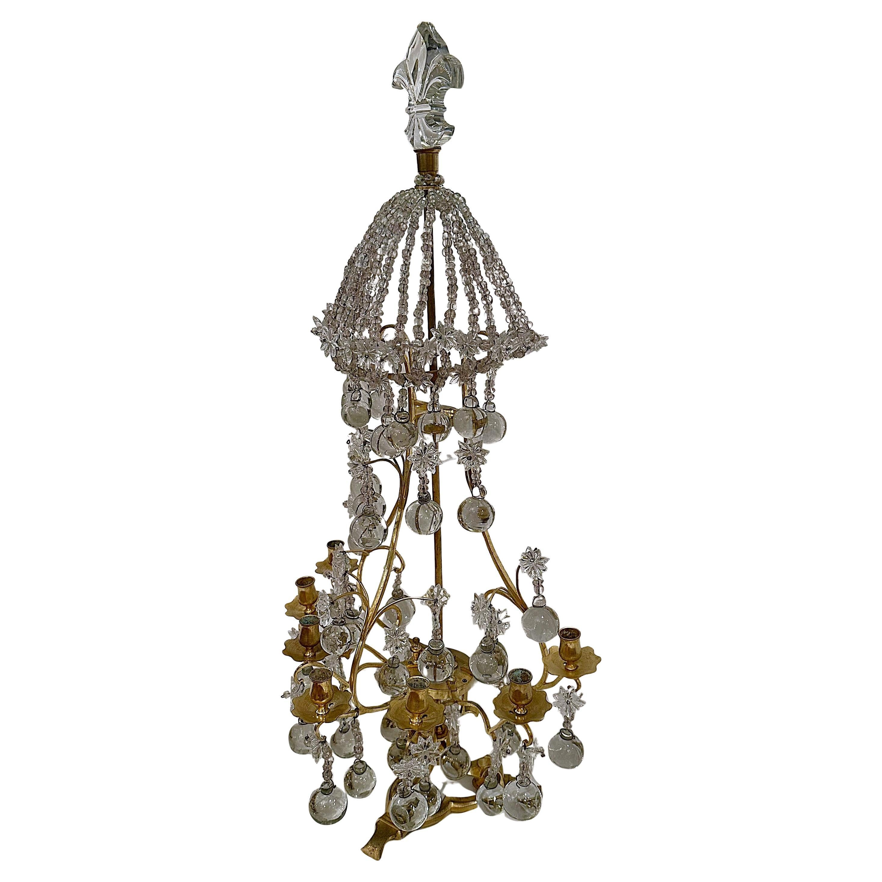 Pair Antique French Bronze D'Oré and Baccarat Crystal Girandoles, Circa 1890. For Sale 1