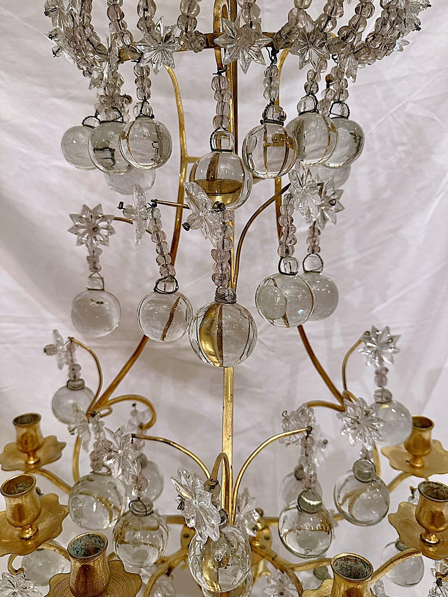 Pair Antique French Bronze D'Oré and Baccarat Crystal Girandoles, Circa 1890. For Sale 4