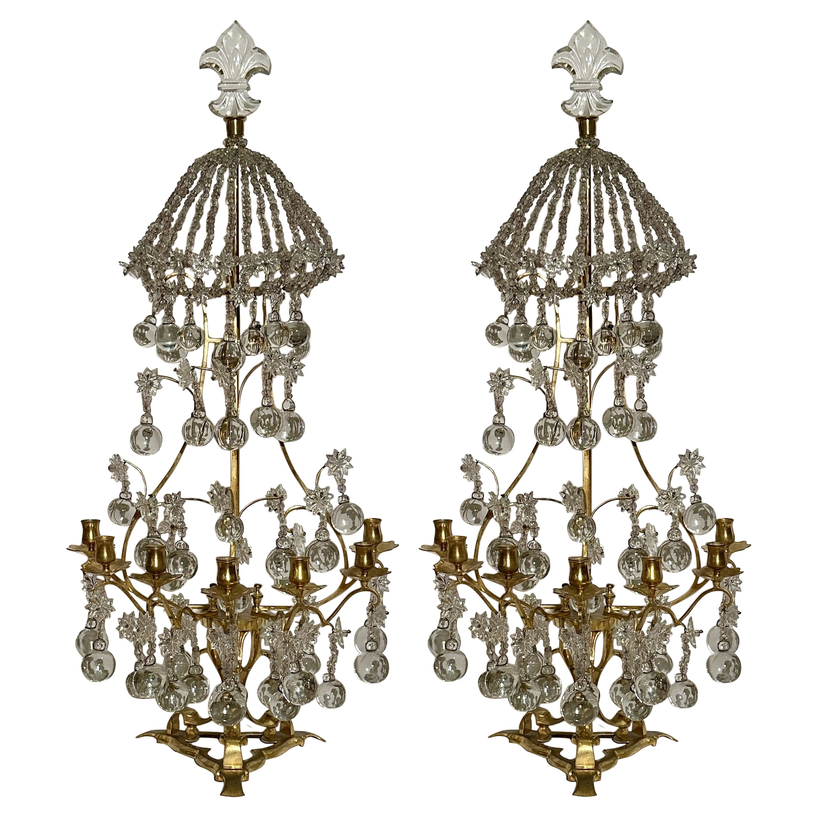Pair Antique French Bronze D
Oré and Baccarat Crystal Girandoles, Circa 1890. For Sale