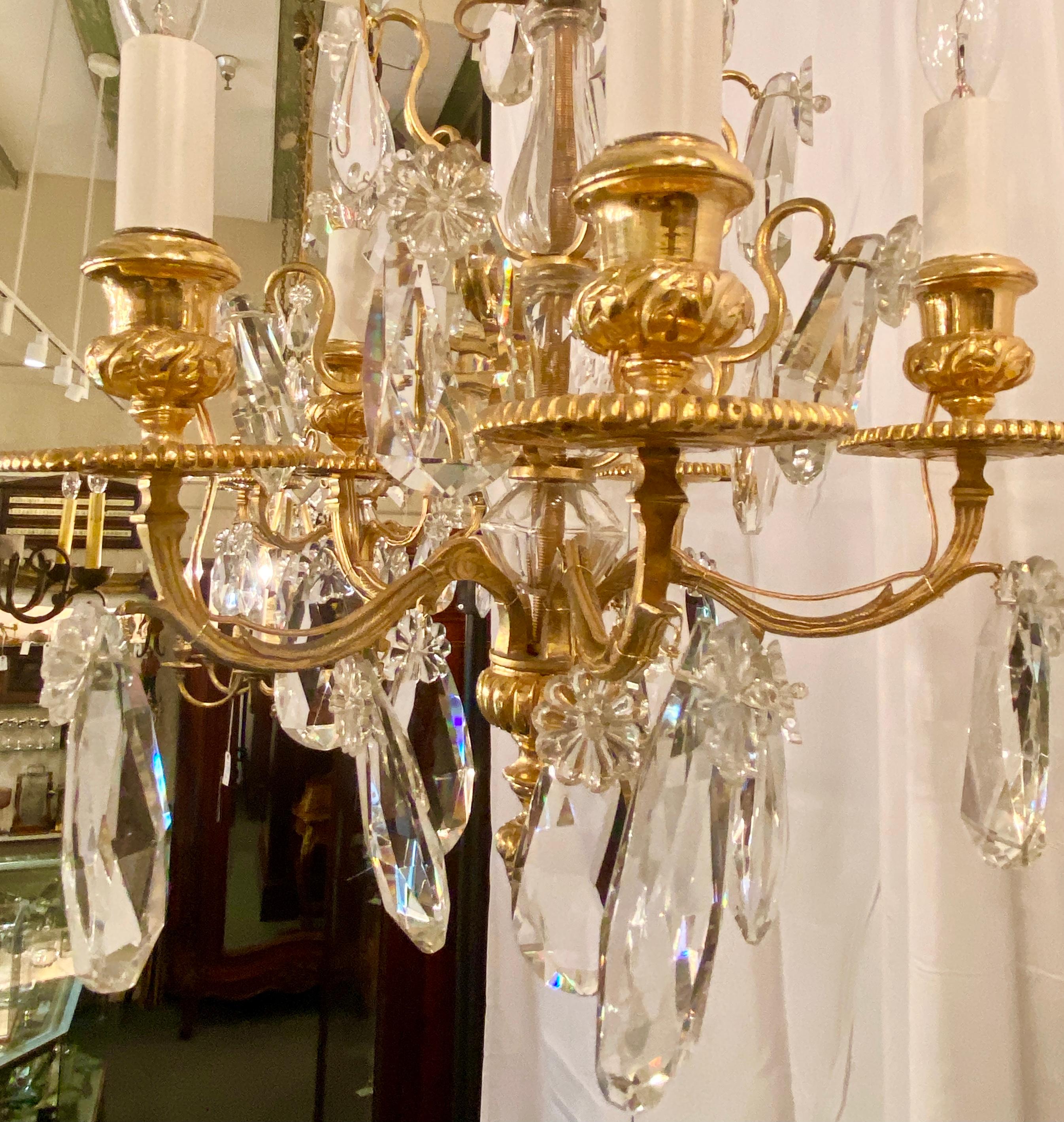 Pair Antique French Bronze D'ore and Crystal Chandeliers, Circa 1890-1900 1
