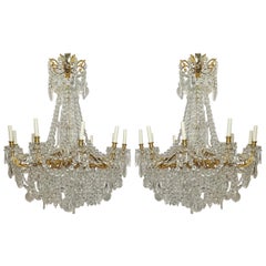 Pair Antique French Bronze D
ore 
Crystal Chandeliers circa 1890