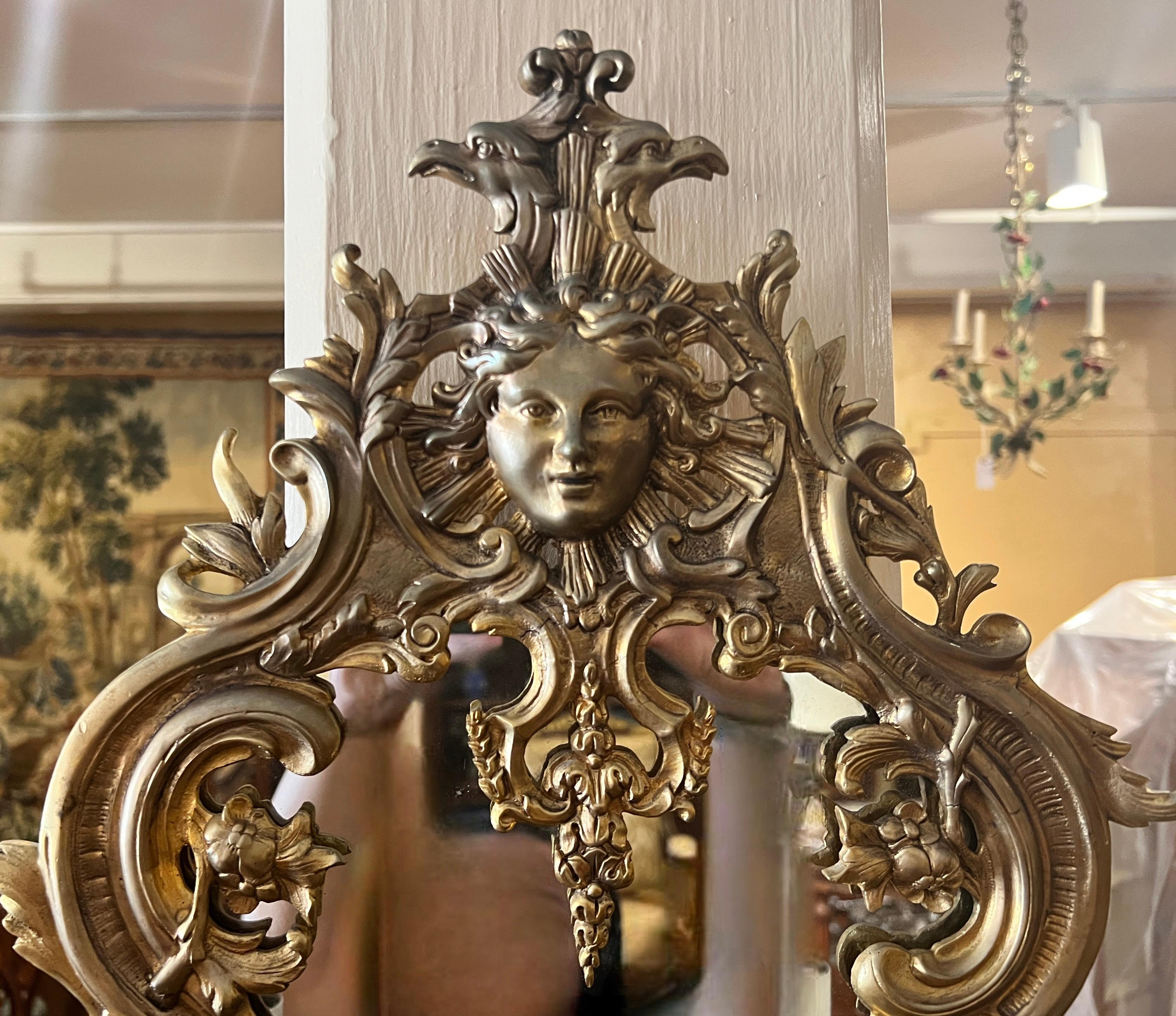 Pair Antique French Bronze D'ore Louis XIV Wall Sconces circa 1900 In Good Condition For Sale In New Orleans, LA