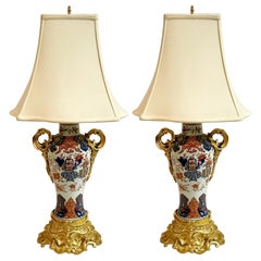 Pair Antique French Bronze D'Oré Mounted Imari Porcelain Lamps, Circa 1880.
