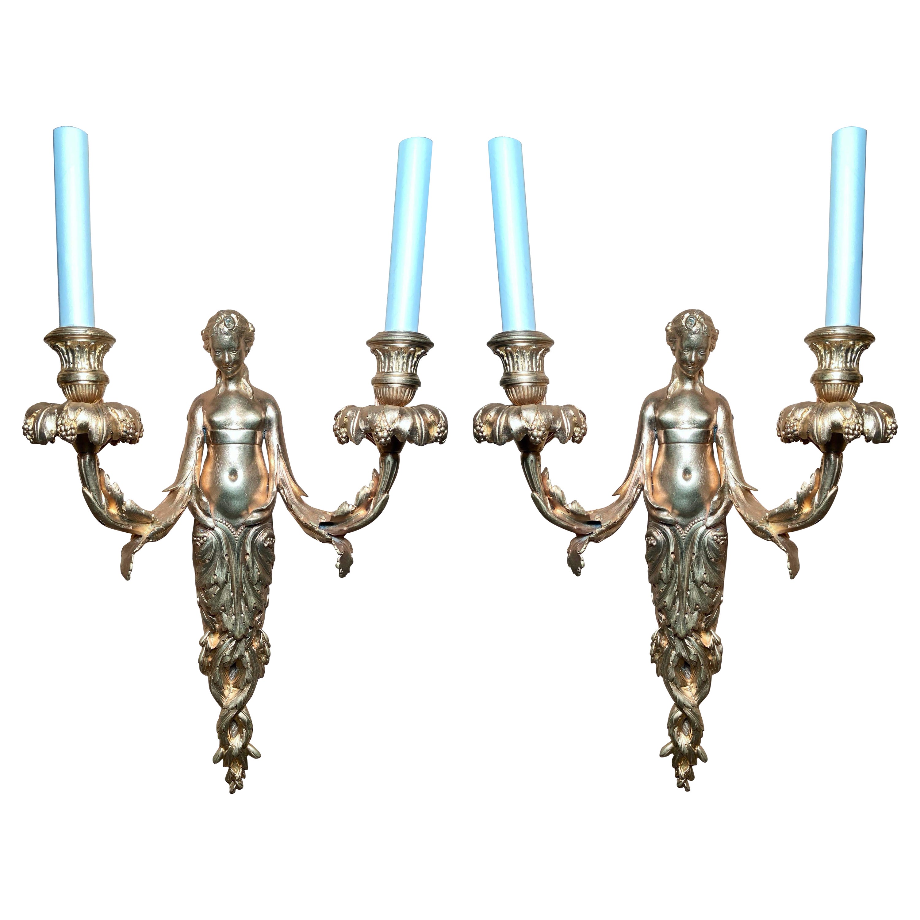 Pair Antique French Bronze D'ore Sconces, Circa 1890 For Sale