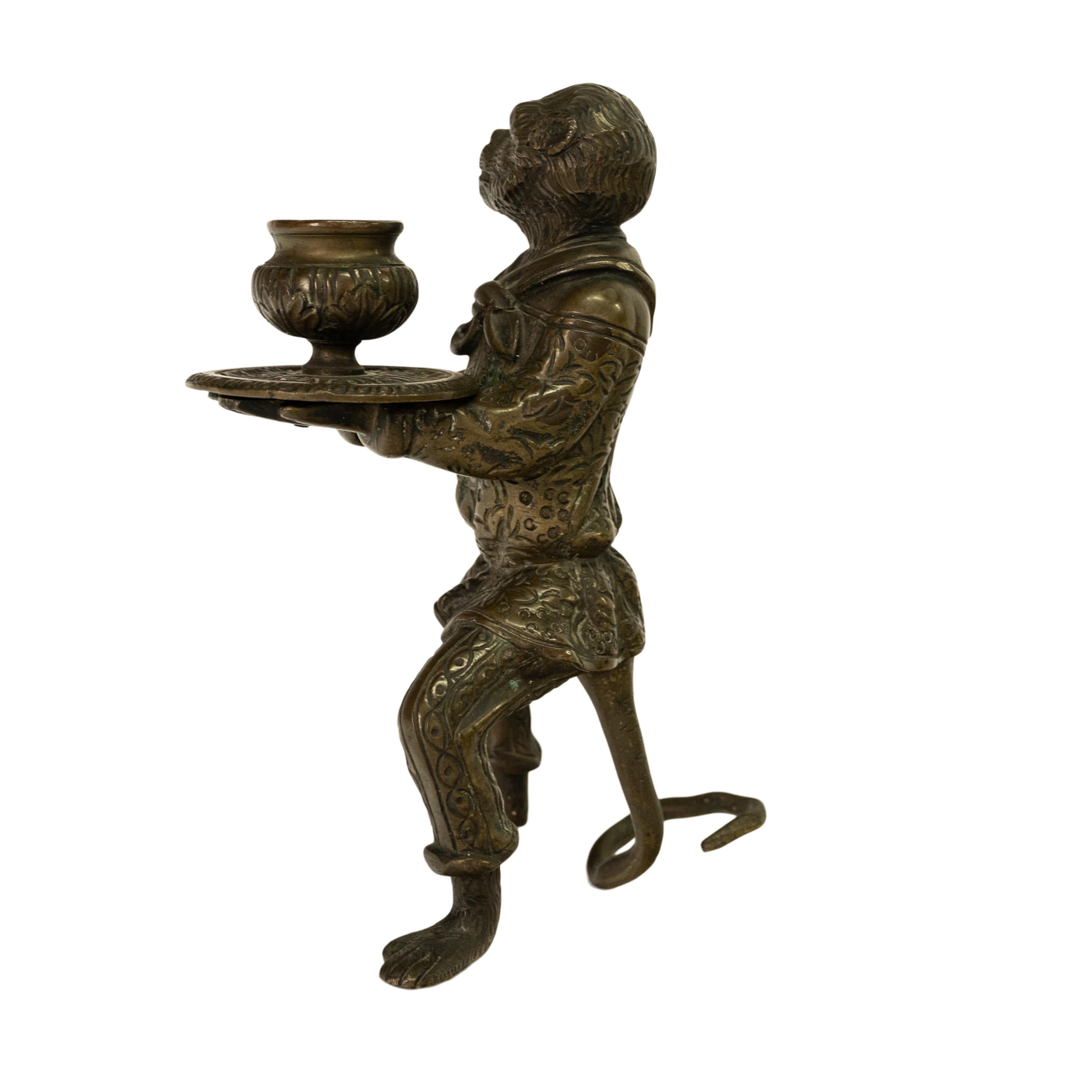 Pair Antique French Bronze Figural Monkey Statue Candleholders Candlesticks 1900 For Sale 5