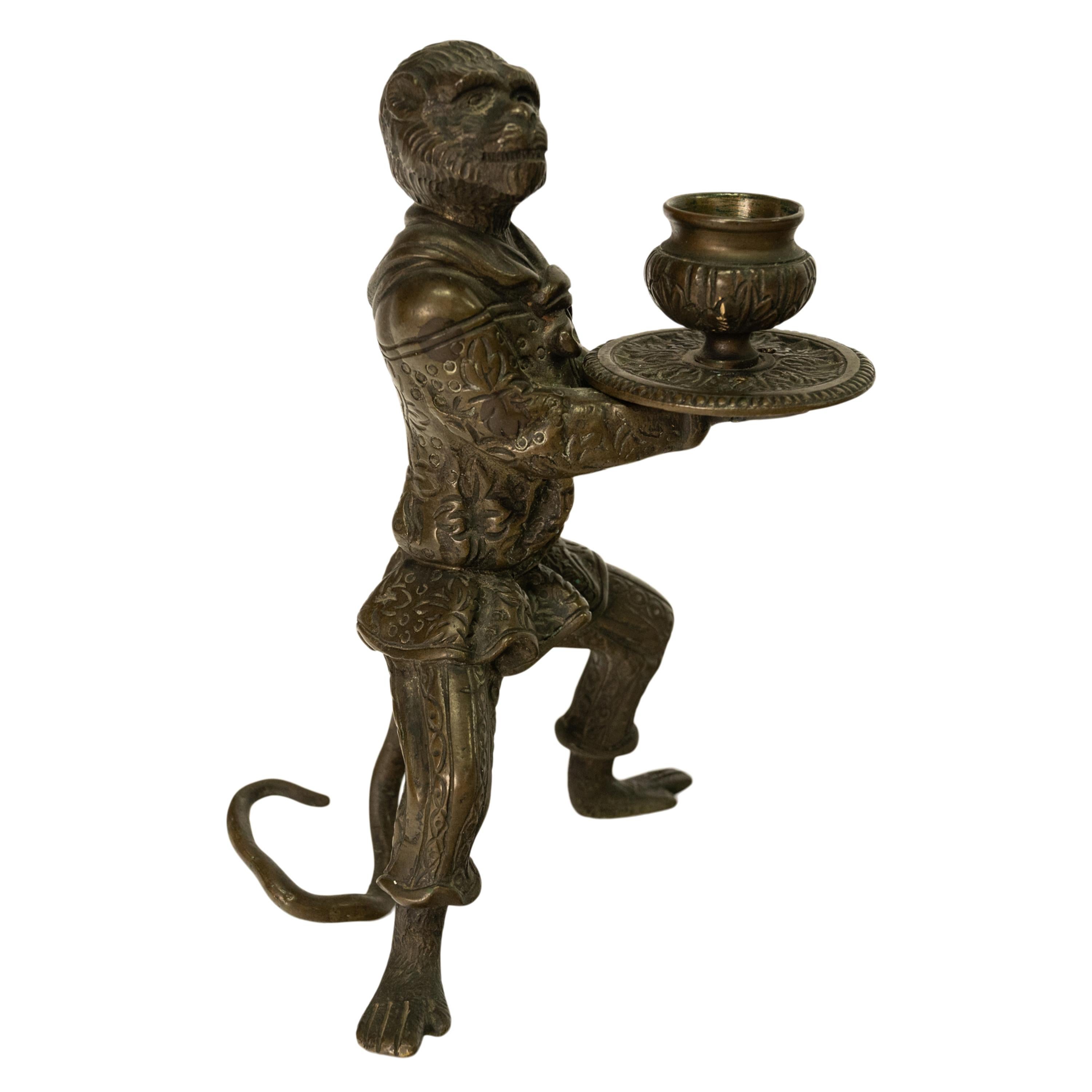 Pair Antique French Bronze Figural Monkey Statue Candleholders Candlesticks 1900 For Sale 7