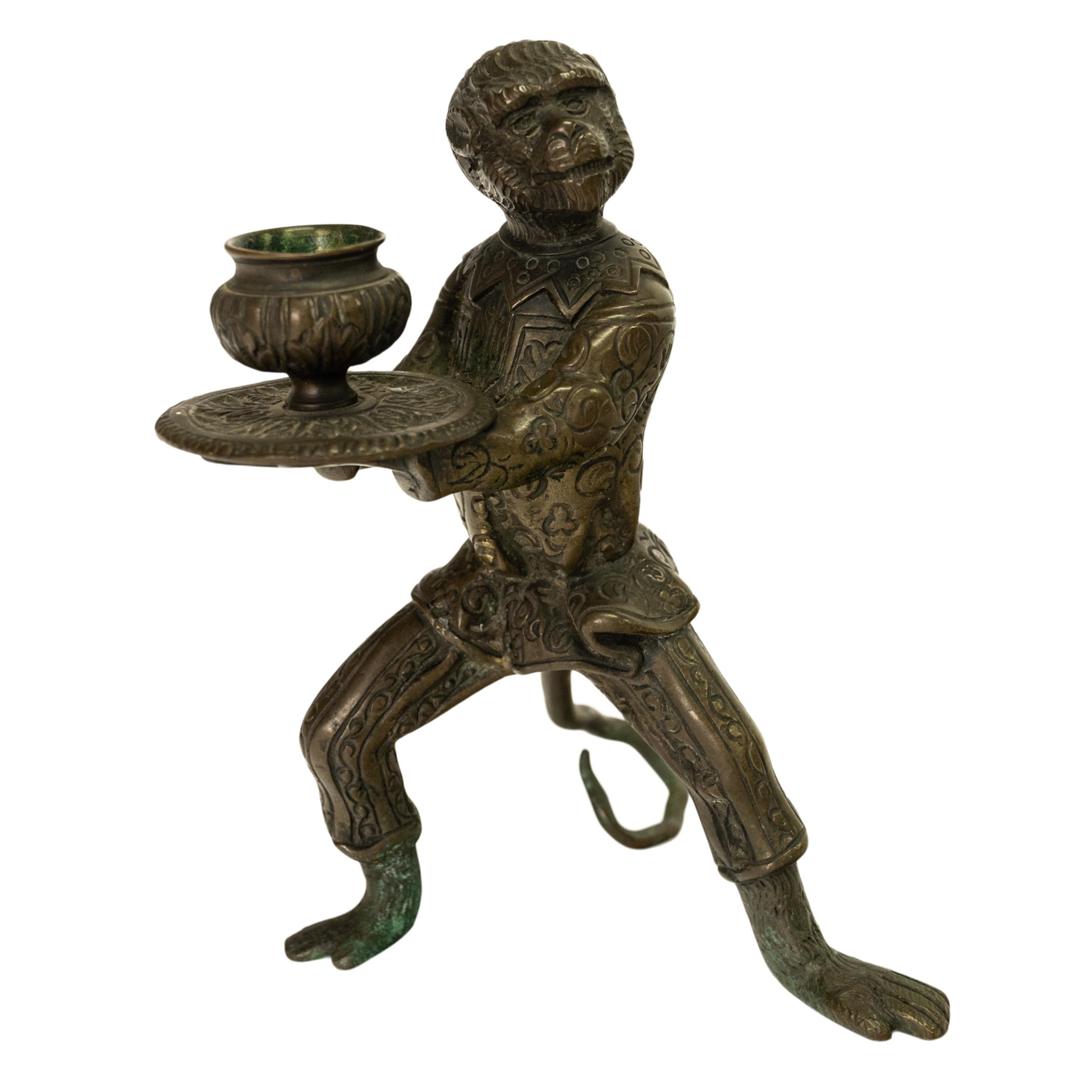 Pair Antique French Bronze Figural Monkey Statue Candleholders Candlesticks 1900 9