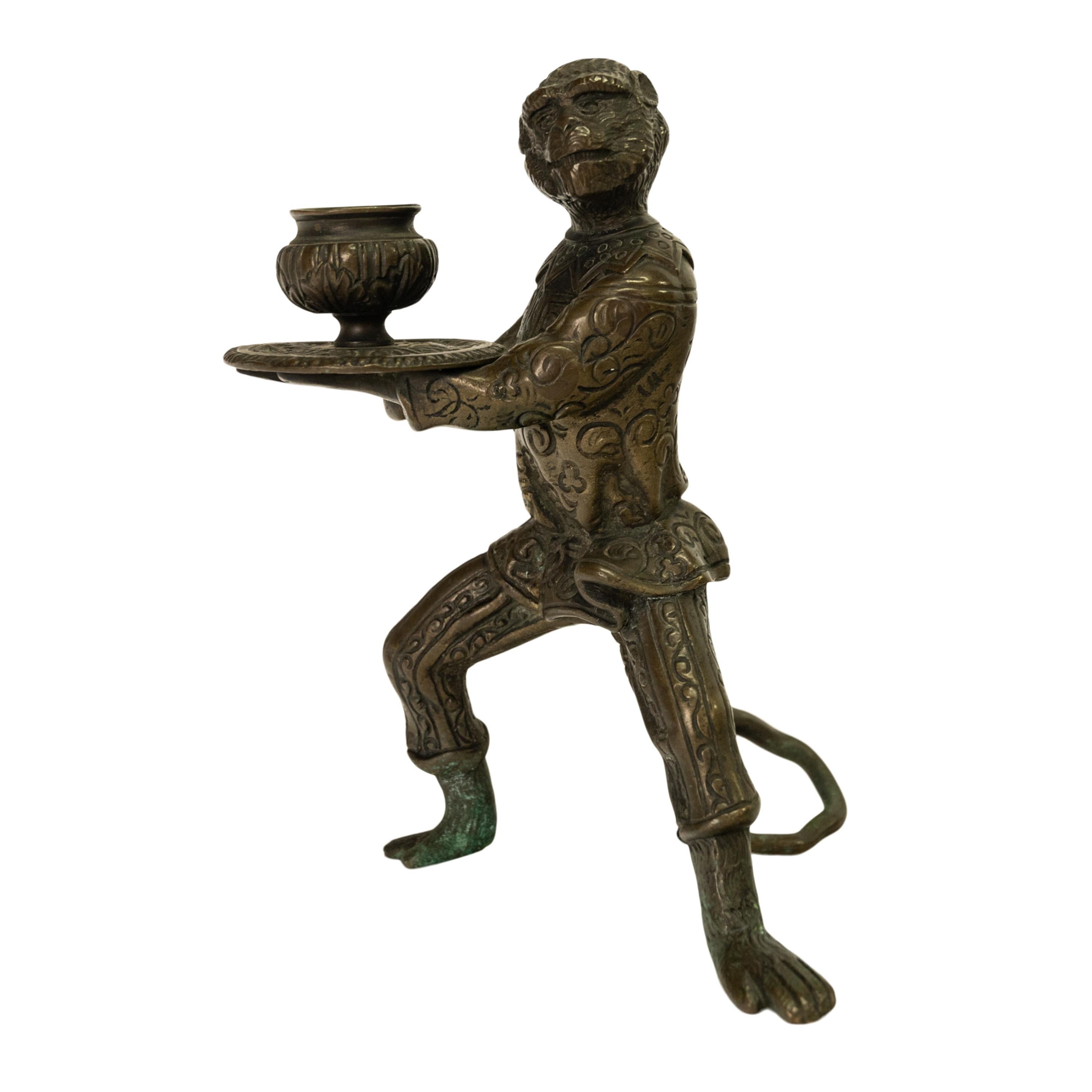 Pair Antique French Bronze Figural Monkey Statue Candleholders Candlesticks 1900 For Sale 10
