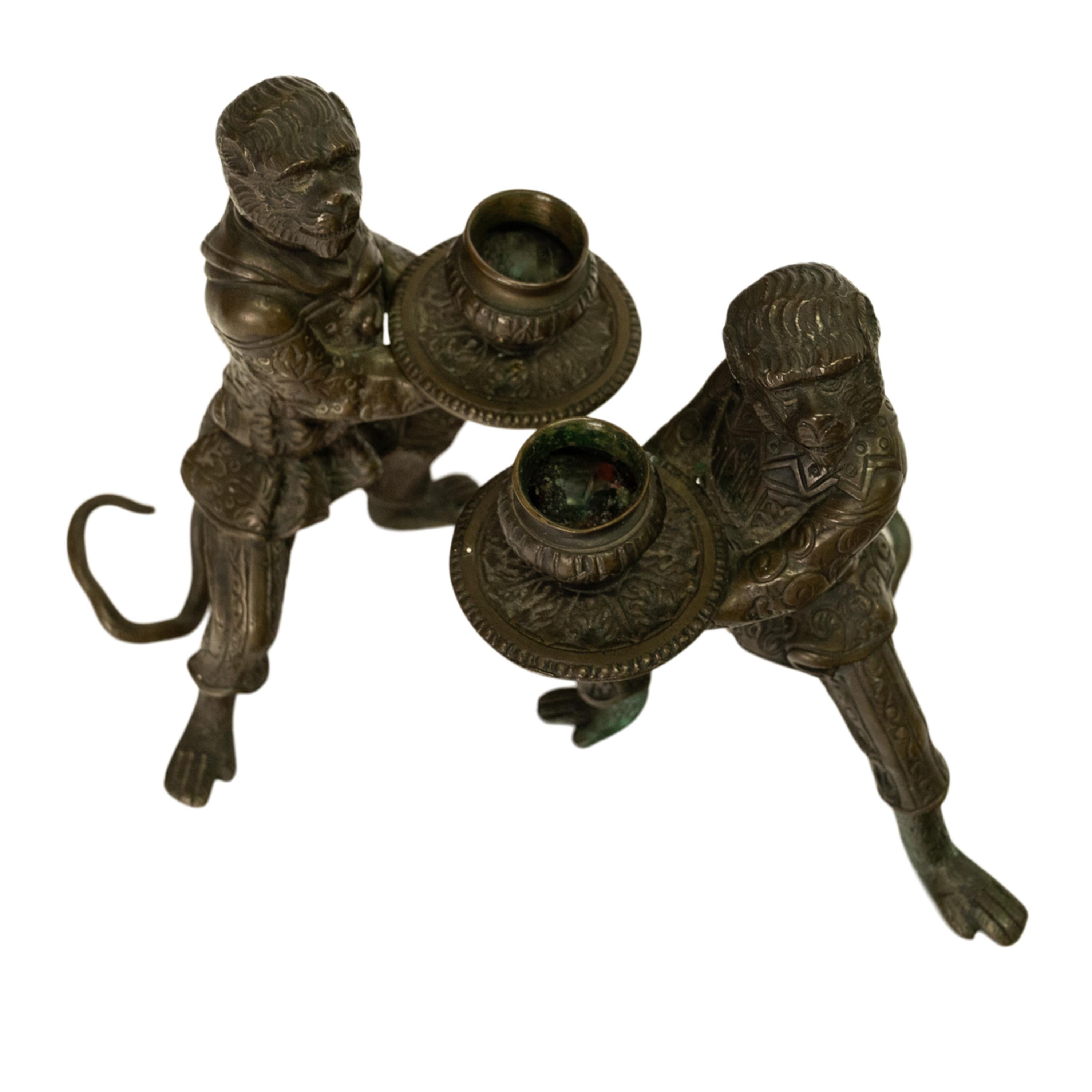 Pair Antique French Bronze Figural Monkey Statue Candleholders Candlesticks 1900 For Sale 13