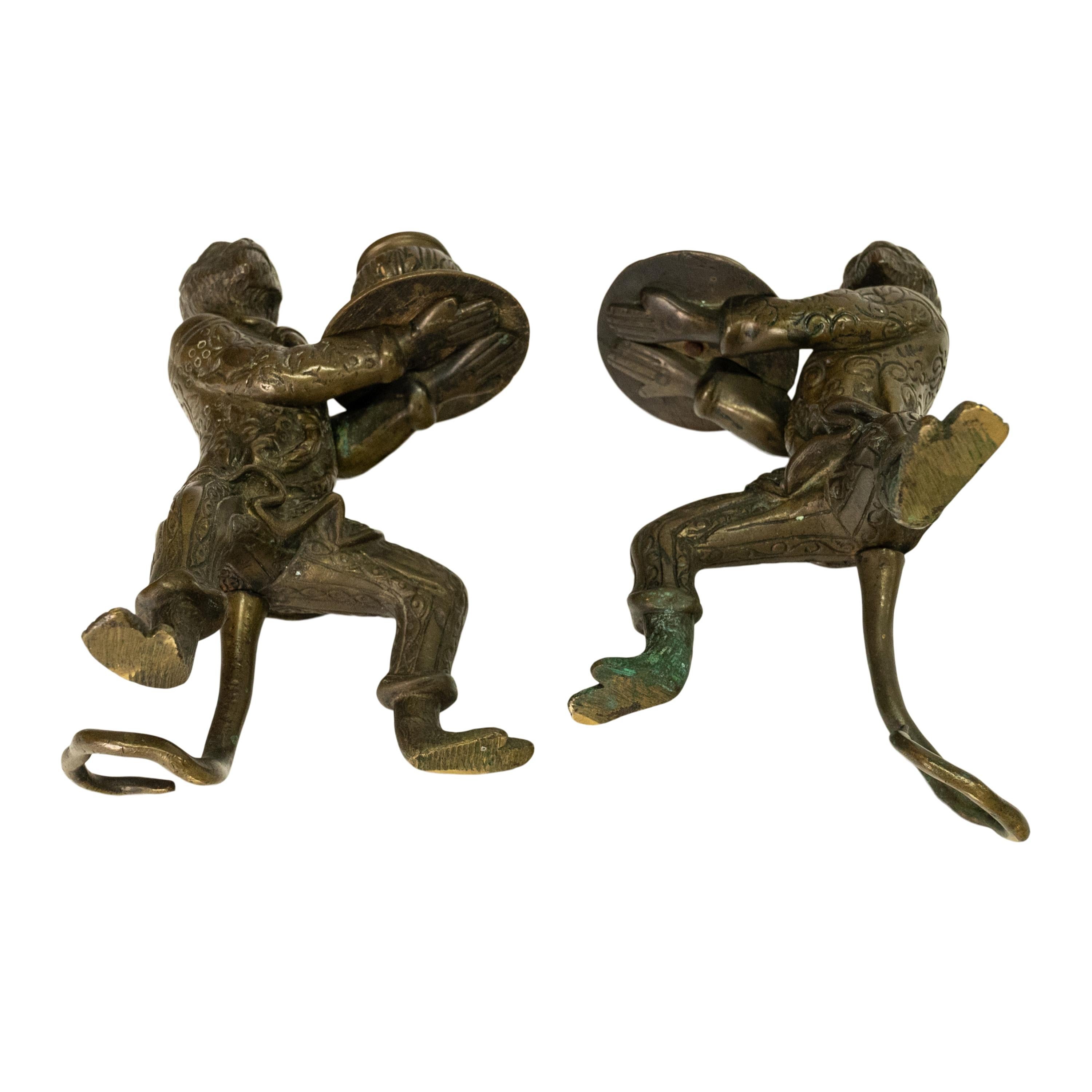 Pair Antique French Bronze Figural Monkey Statue Candleholders Candlesticks 1900 For Sale 14