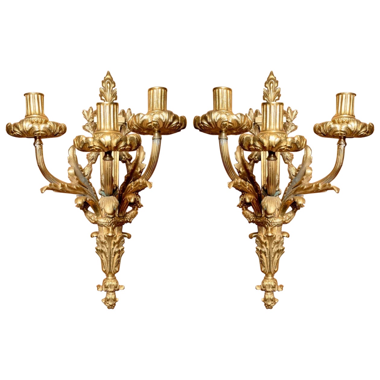 Paire d'appliques murales en bronze français ancien vers 1890