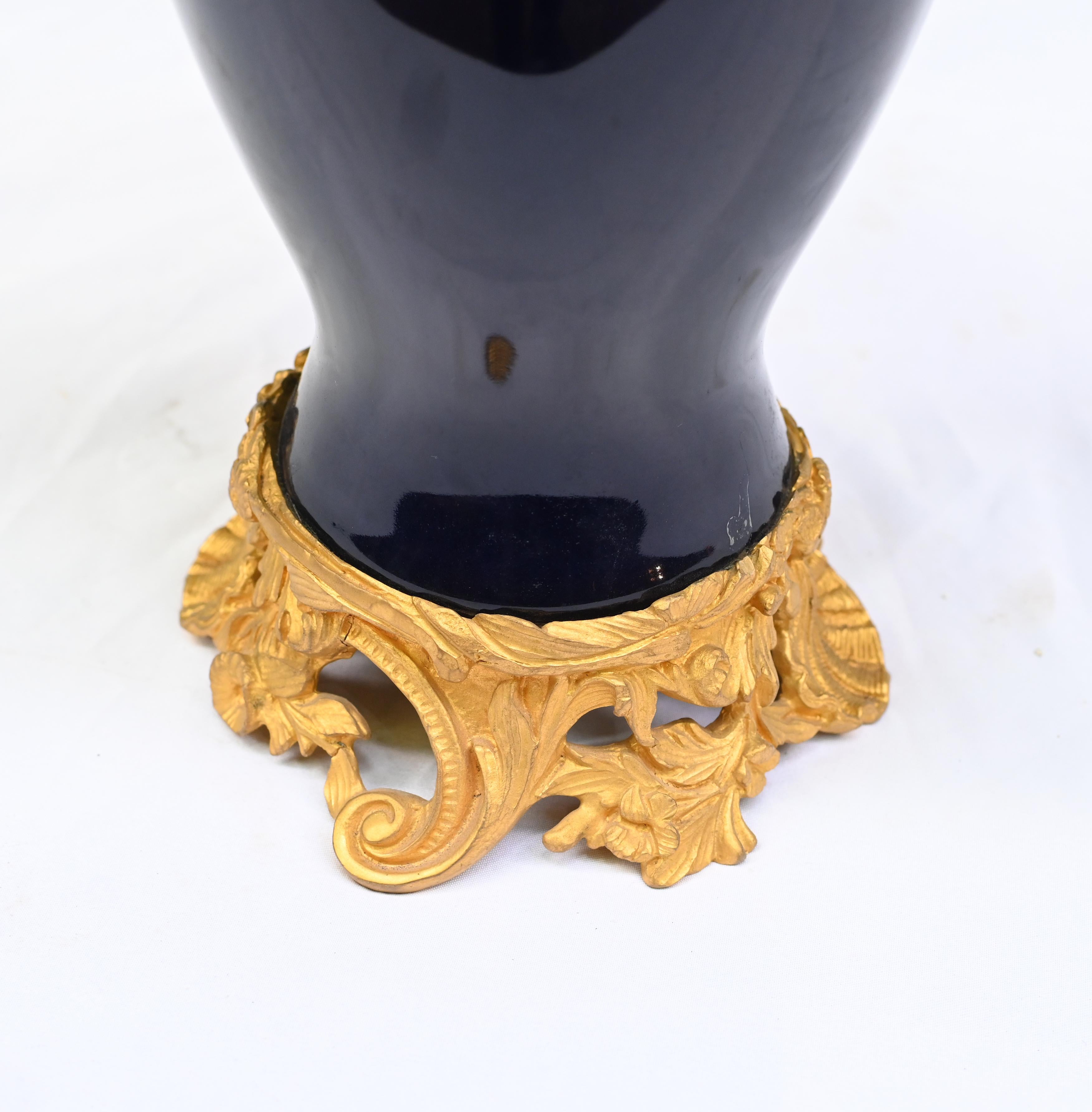Pair Antique French Candelabras Gilt and Porcelain Vase 1890 For Sale 5