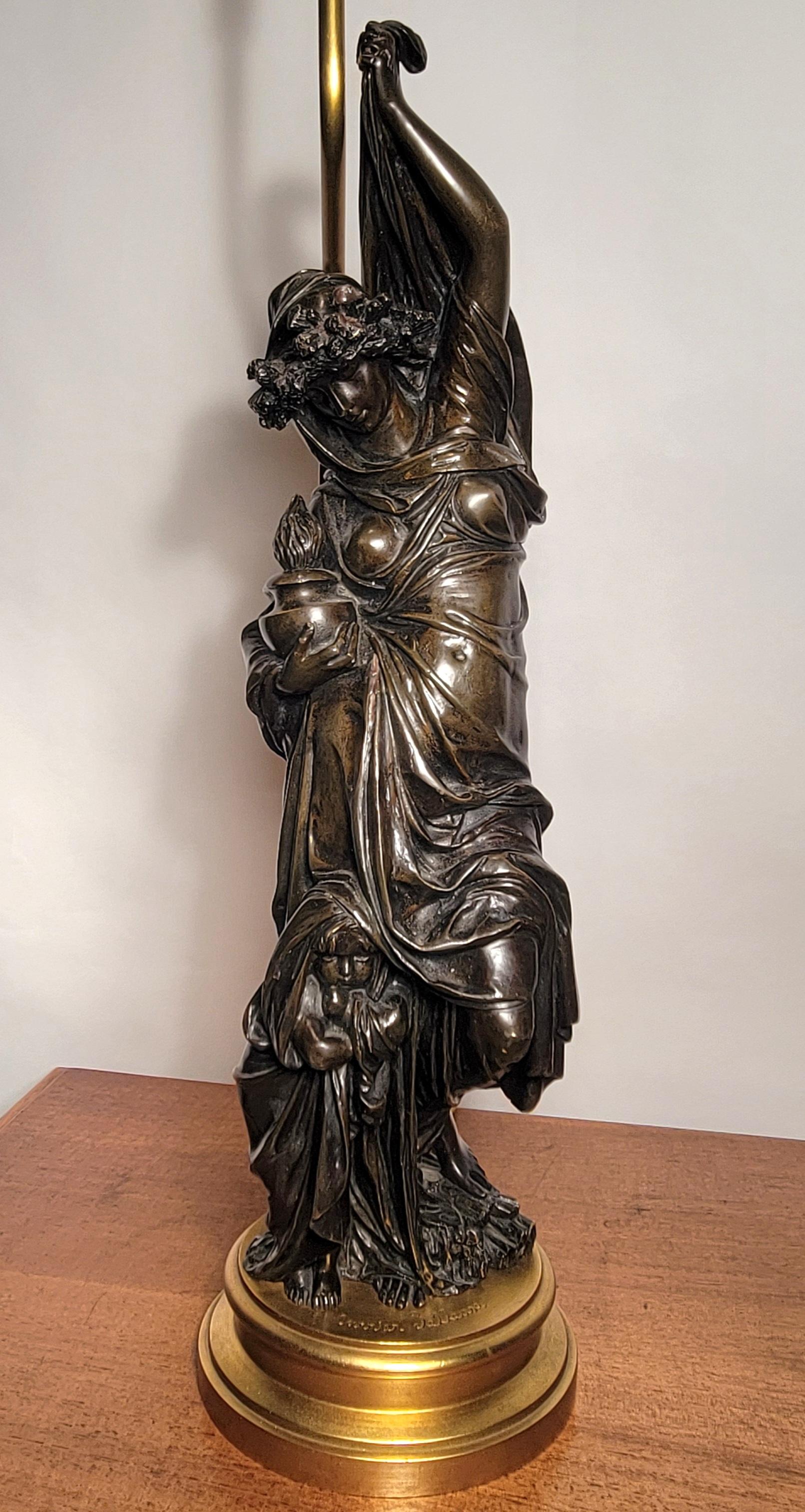Français Paire d'anciens bronzes figuratifs français Carrier-Belleuse transformés en lampes vers 1890 en vente