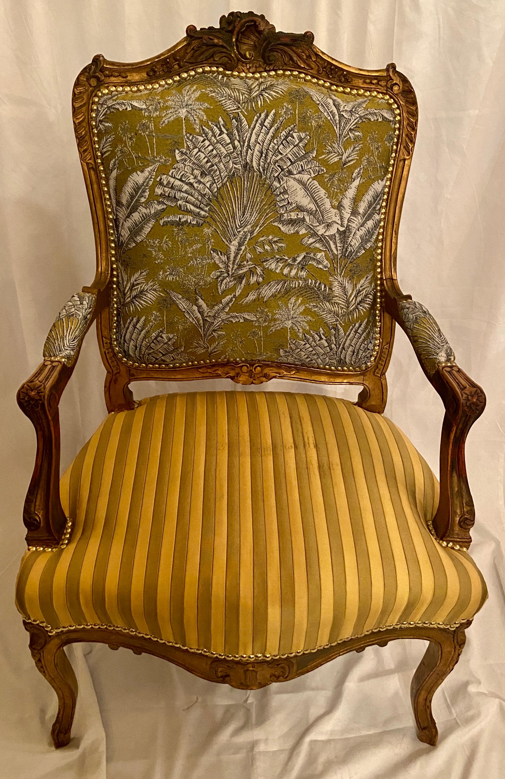 Pair Antique French Carved Walnut Upholstered Armchairs, circa 1860 In Good Condition In New Orleans, LA