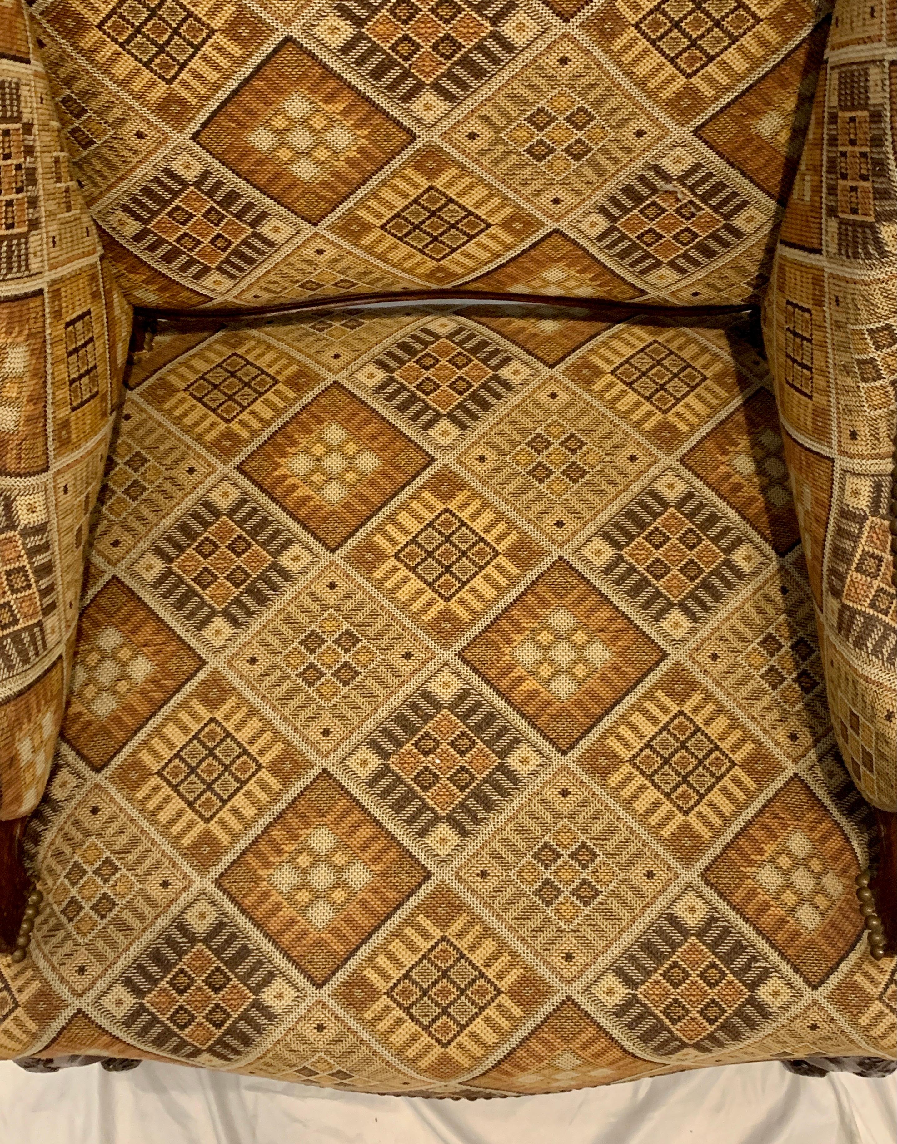 Pair Antique French Carved Walnut Upholstered Bergeres / Armchairs, circa 1880 In Good Condition For Sale In New Orleans, LA