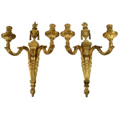 Pair of Antique French Cast Bronze Dore Finish Wall Candleholder Sconce