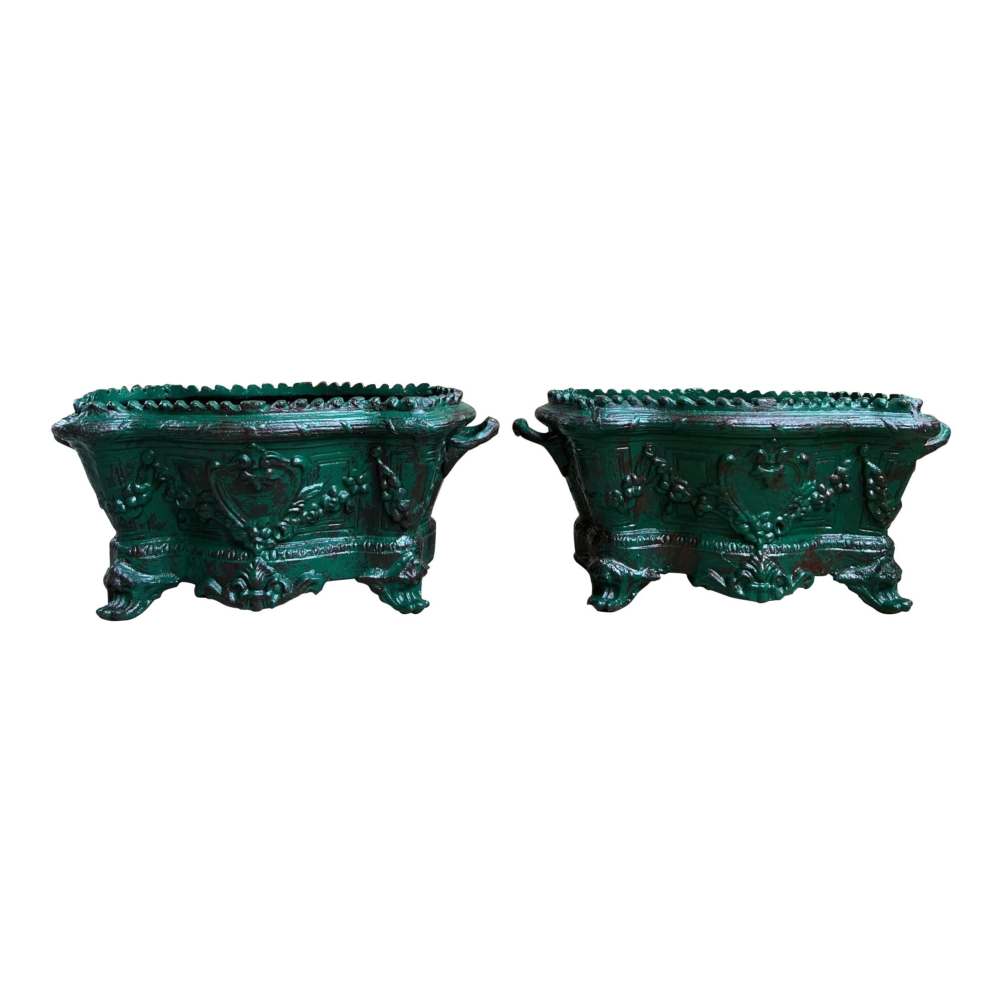 PAIRE Jardiniere en Fonte Antique French Large Footed Cache Pot Planter c1880