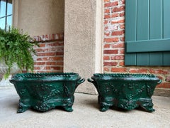PAAR Antique French Gusseisen Jardiniere großen Fuß Cache Topf Pflanzer c1880