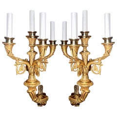 Pair Antique French Charles X Bronze D' Ore 4 Light Sconces, Circa 1890.