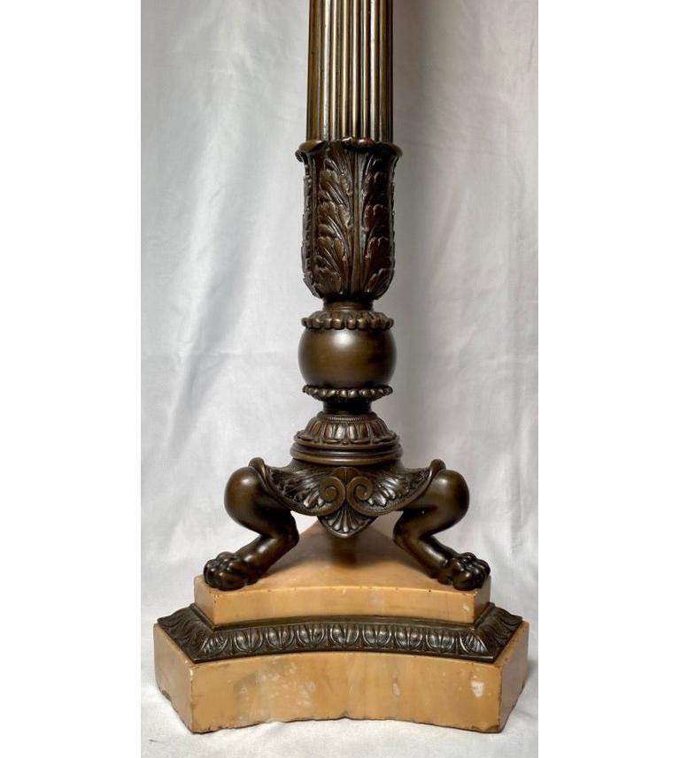 Pair Antique French Charles X Bronze & Sienna Marble Candelabra, Circa 1810-1820 In Good Condition For Sale In New Orleans, LA