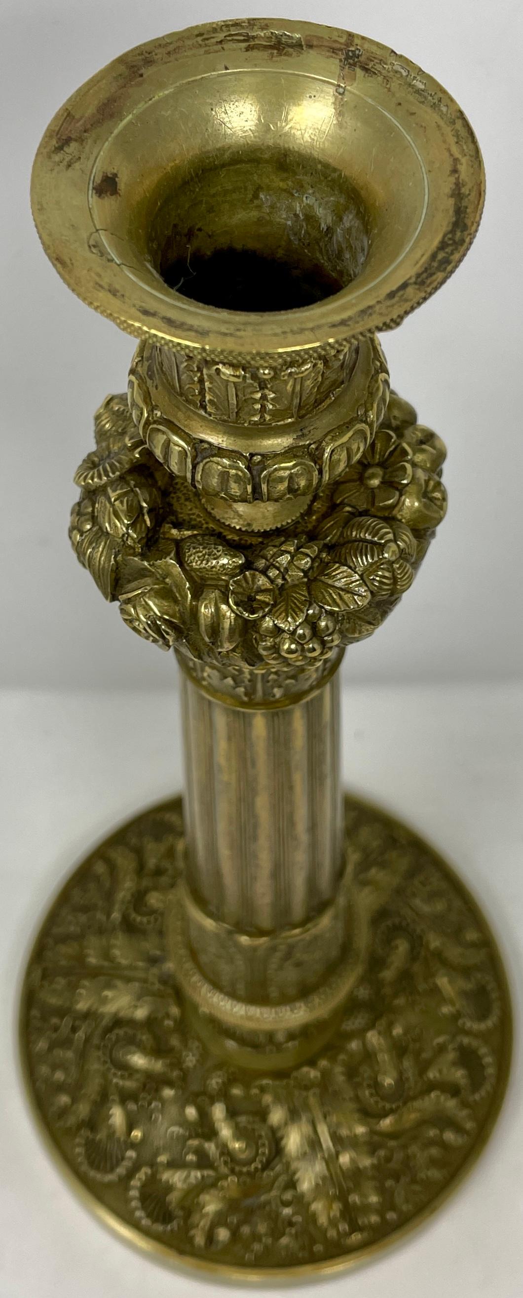 Pair Antique French Charles X Gold Bronze Candlesticks, Circa 1890 In Good Condition For Sale In New Orleans, LA