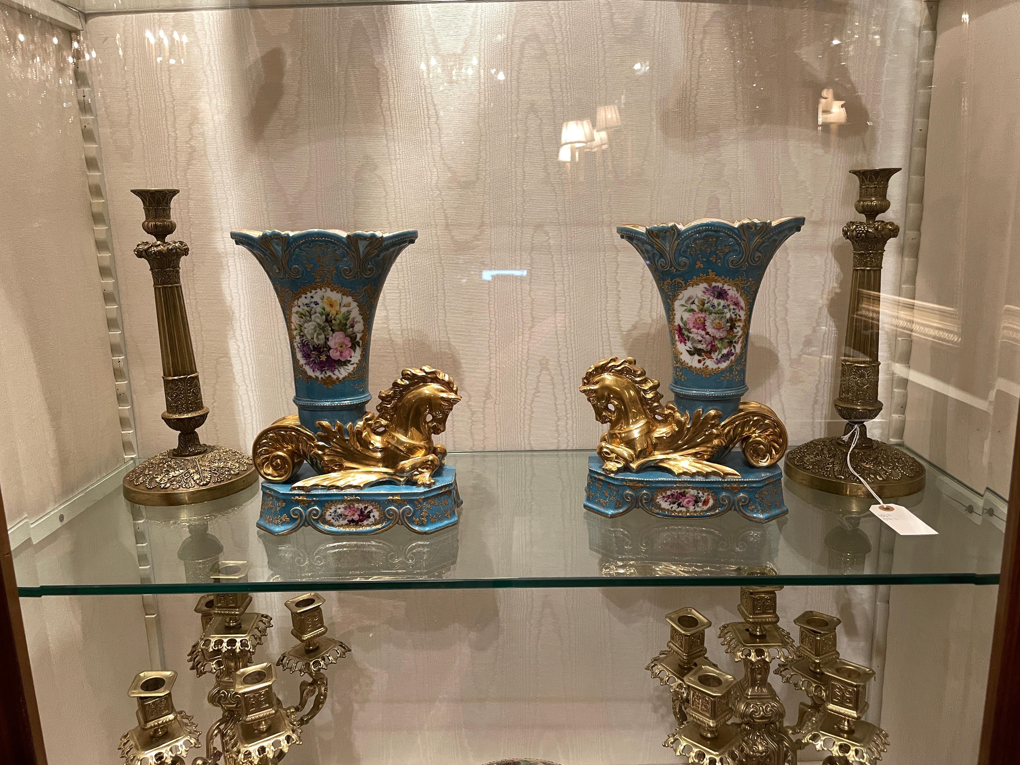 Pair Antique French Charles X Gold Bronze Candlesticks, Circa 1890 For Sale 3