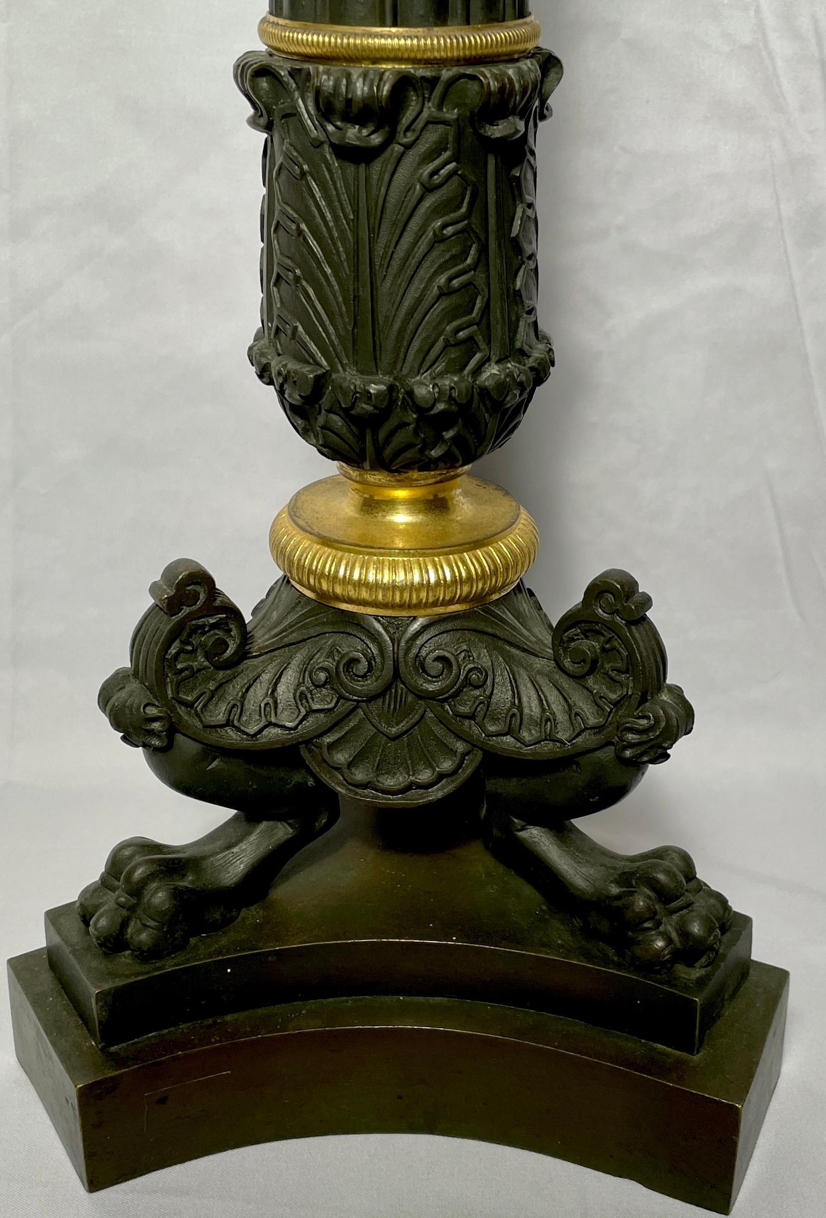 Pair Antique French Charles X Gold Bronze & Patinated Bronze Candelabra, Ca 1880 For Sale 2