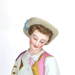 Pair Antique French Chelsea School Polychromed Porcelain Bisque Figures C1880