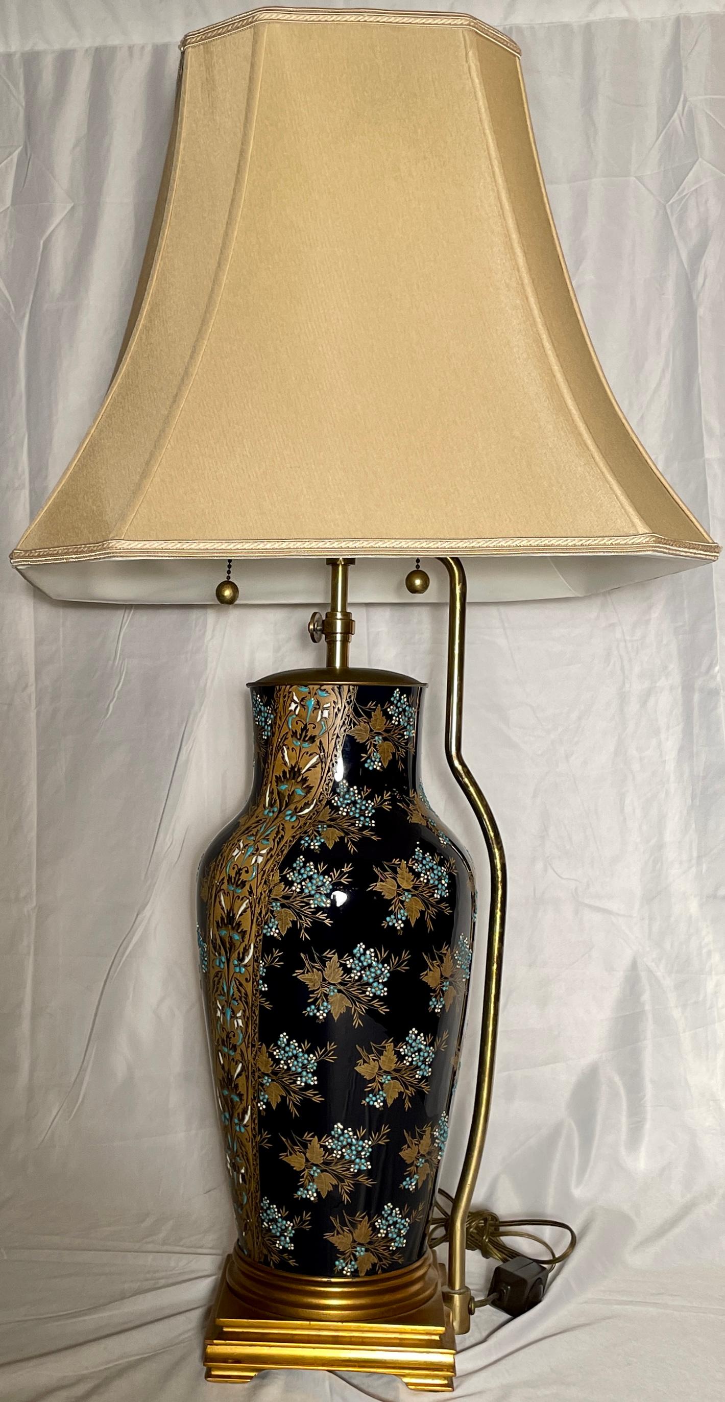 Pair Antique French Chinoiserie Cobalt Blue Enameled Porcelain Lamps, Circa 1910 In Good Condition For Sale In New Orleans, LA