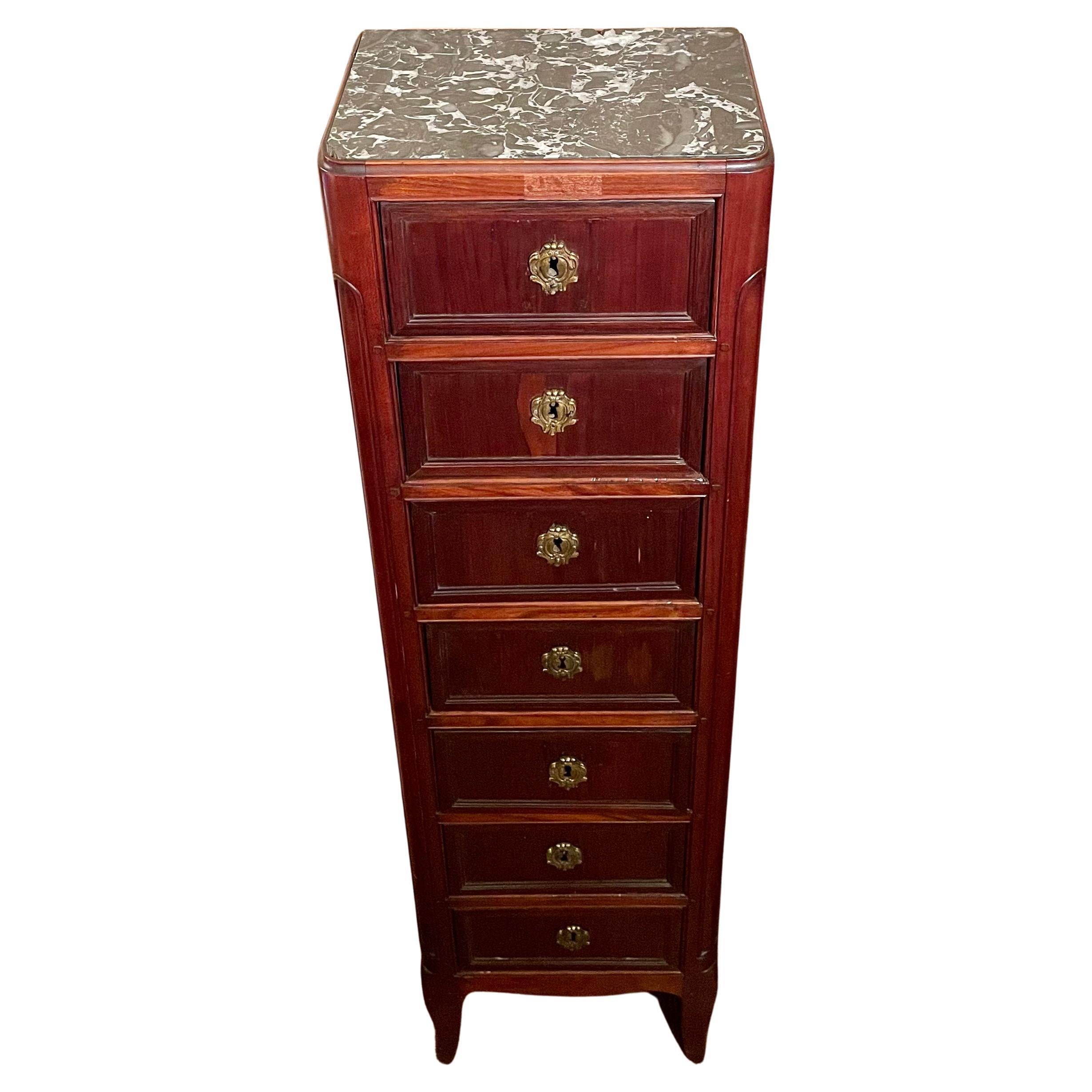 Pair Antique French Chinoiserie Marble Top Teakwood Cabinets, Circa 1880. 1