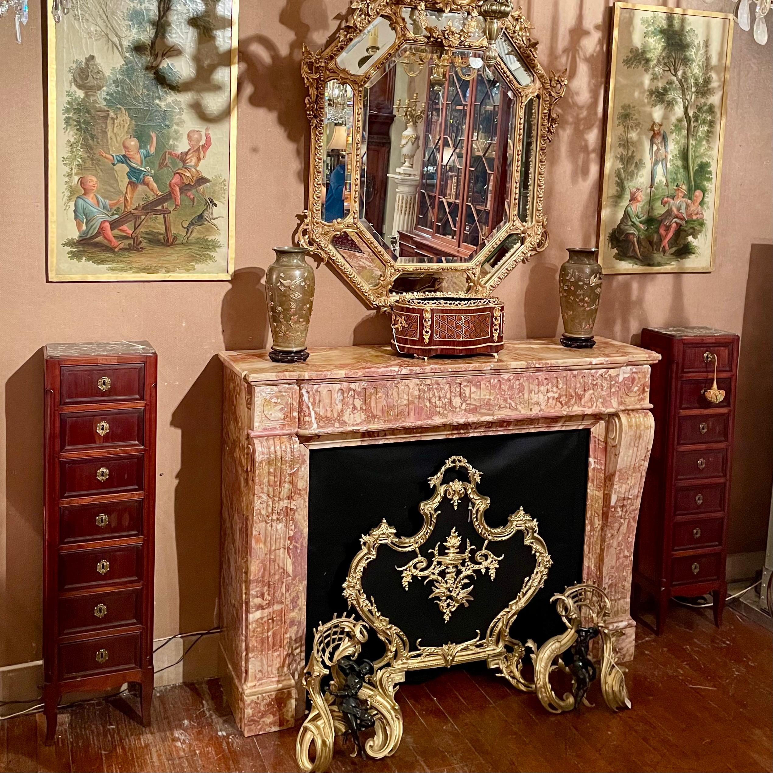 Pair Antique French Chinoiserie Marble Top Teakwood Cabinets, Circa 1880. 4