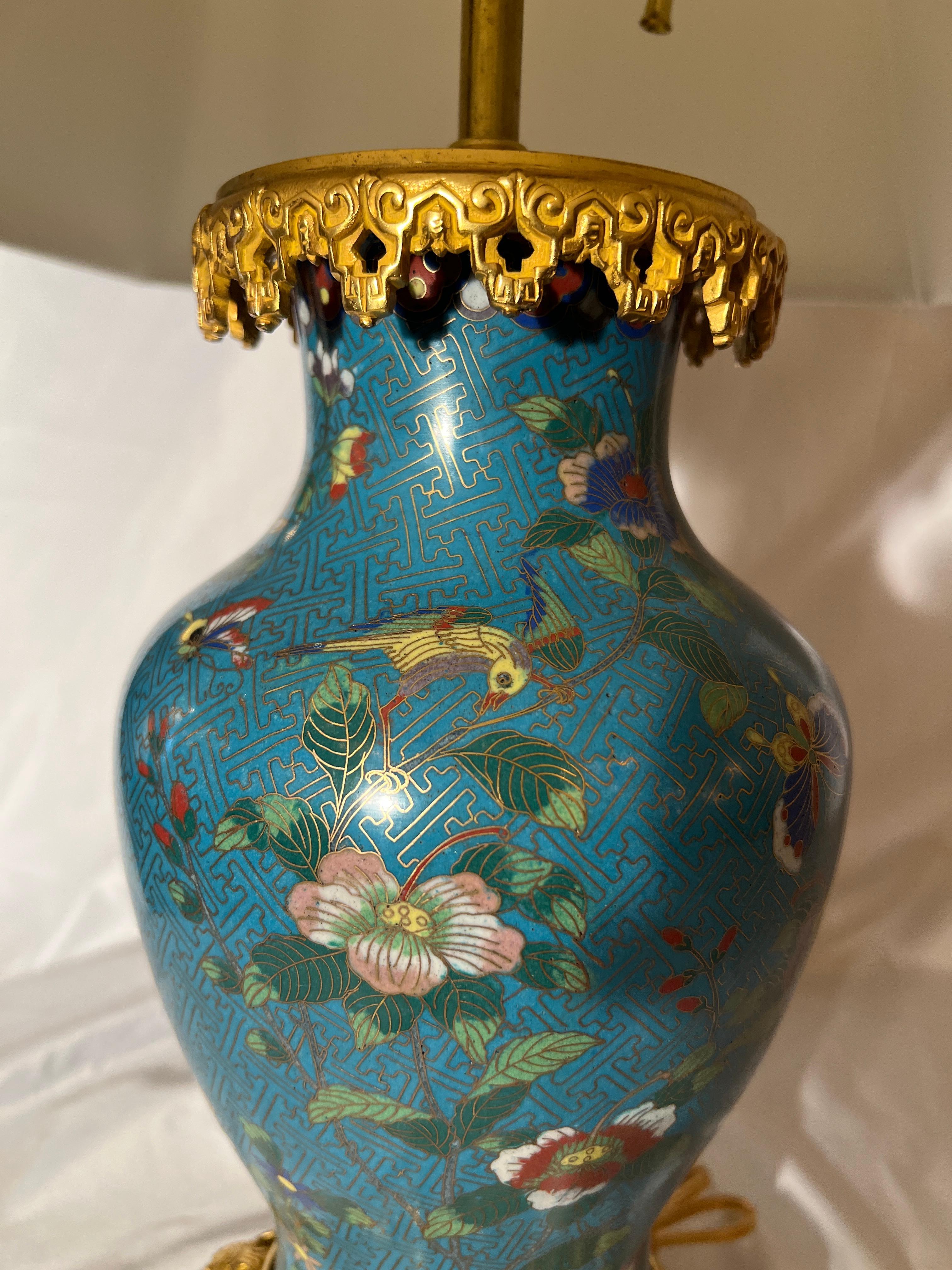 Pair Antique French Cloisonne Lamps circa 1890 In Good Condition For Sale In New Orleans, LA