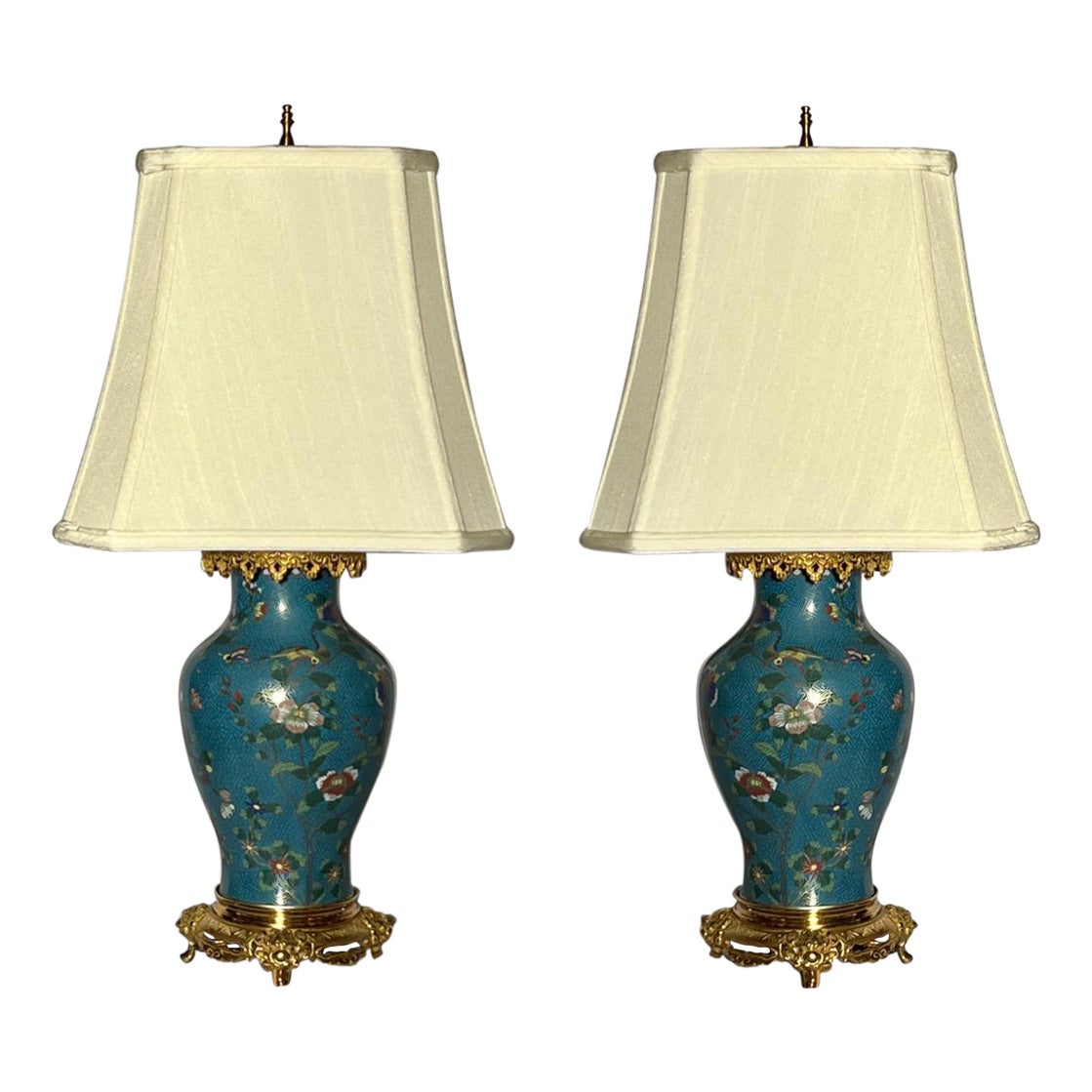 Pair Antique French Cloisonne Lamps circa 1890